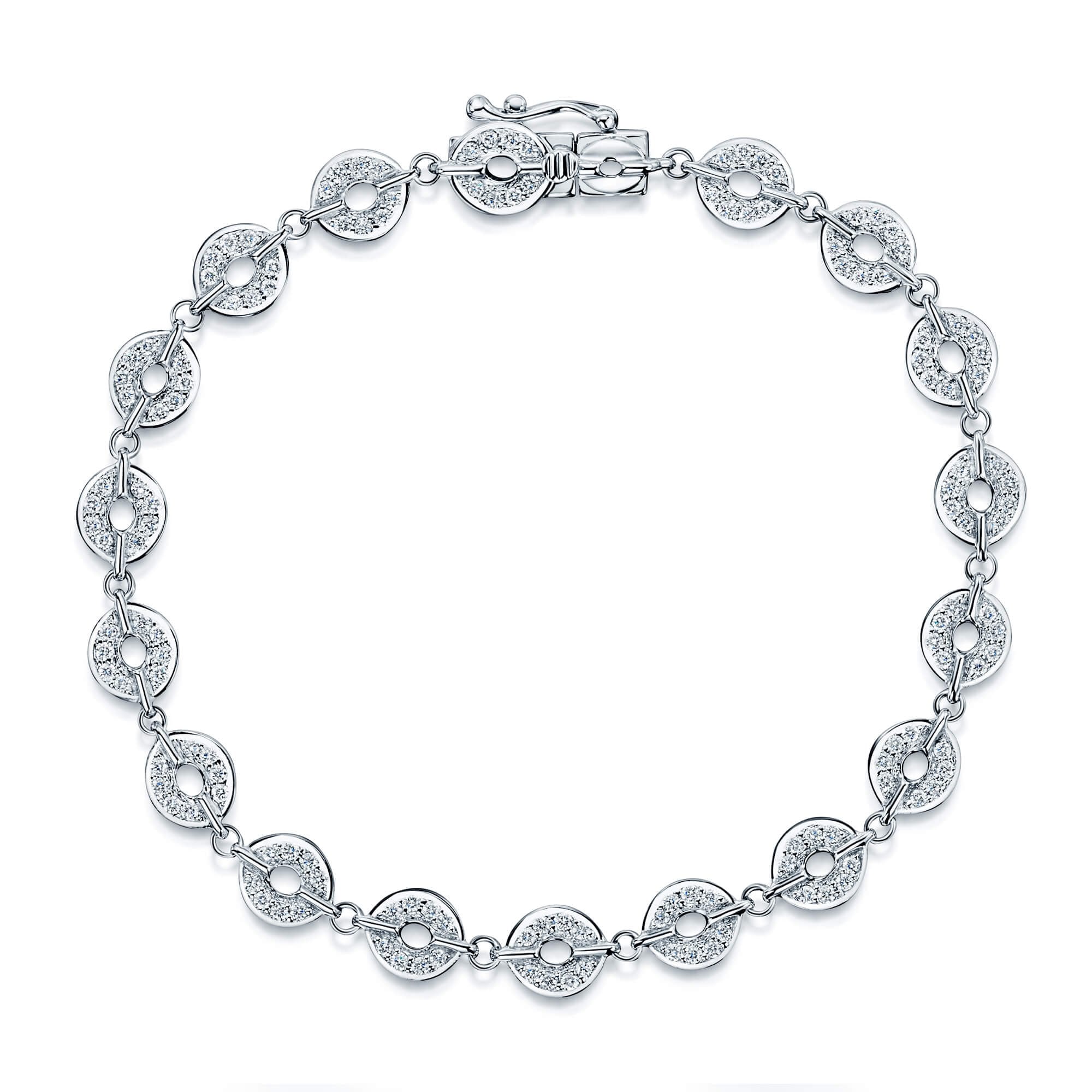 18ct White Gold Diamond Set Circle Link Bracelet