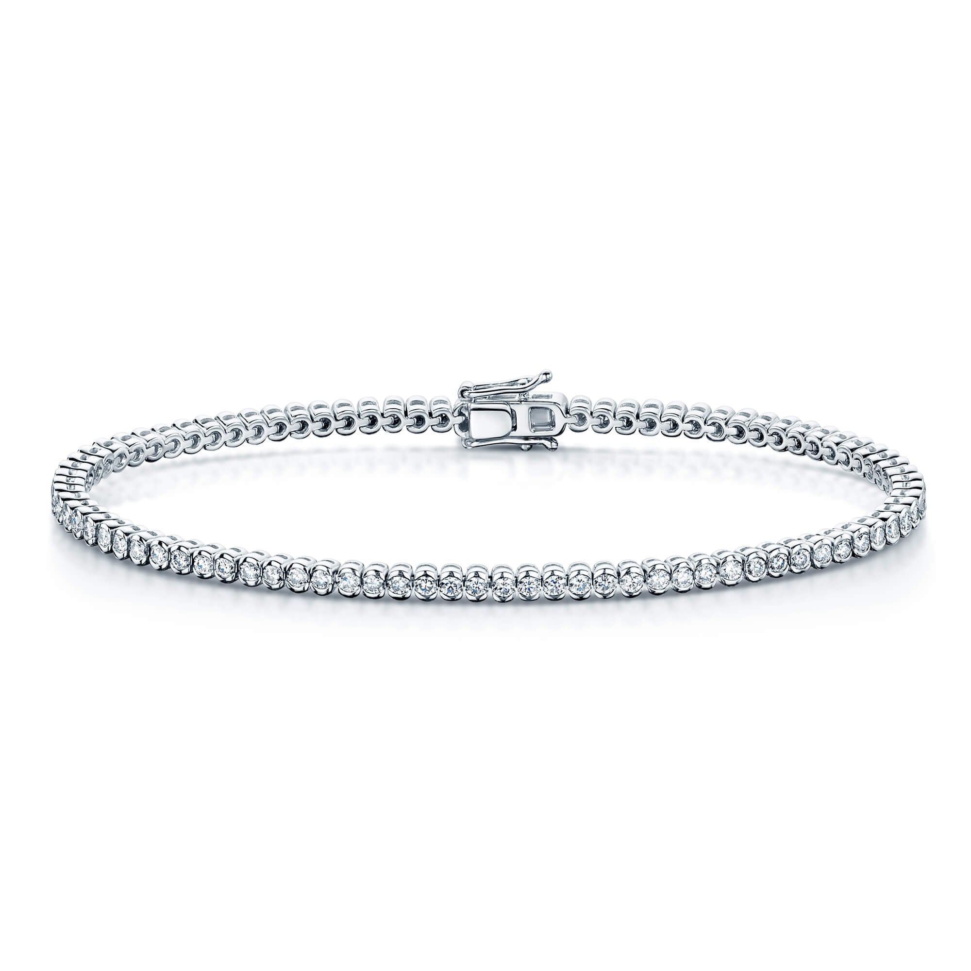 Platinum Round Brilliant Cut Diamond Rubover Set Line Bracelet