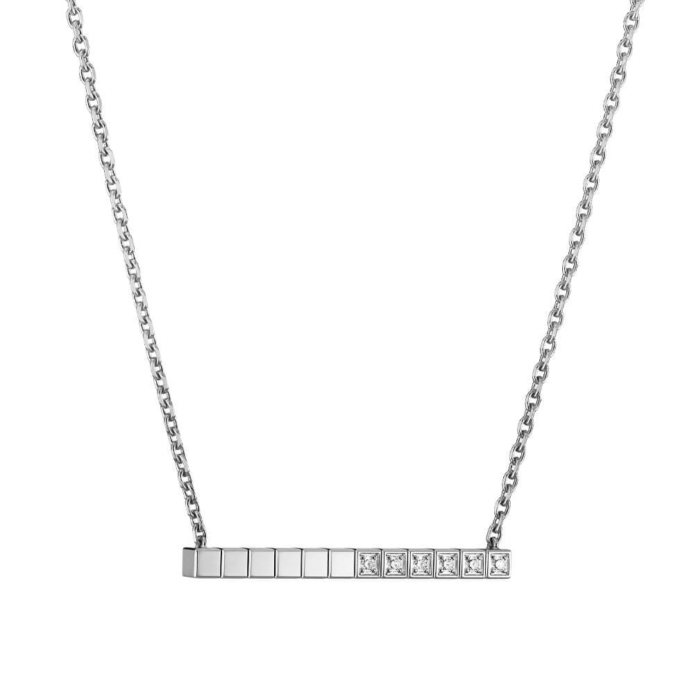 18ct White Gold Ice Cube Part Diamond Set Necklace