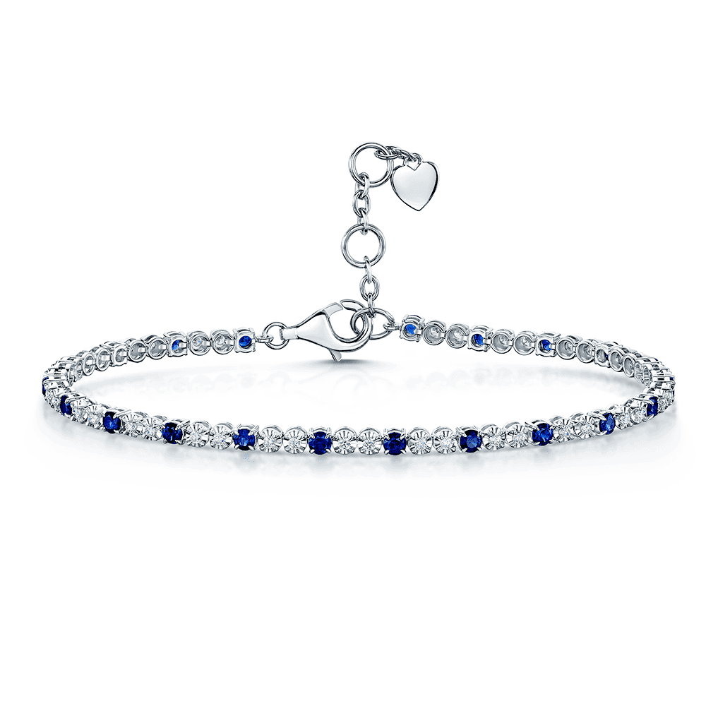 18ct White Gold Sapphire And Diamond Flower Line Bracelet