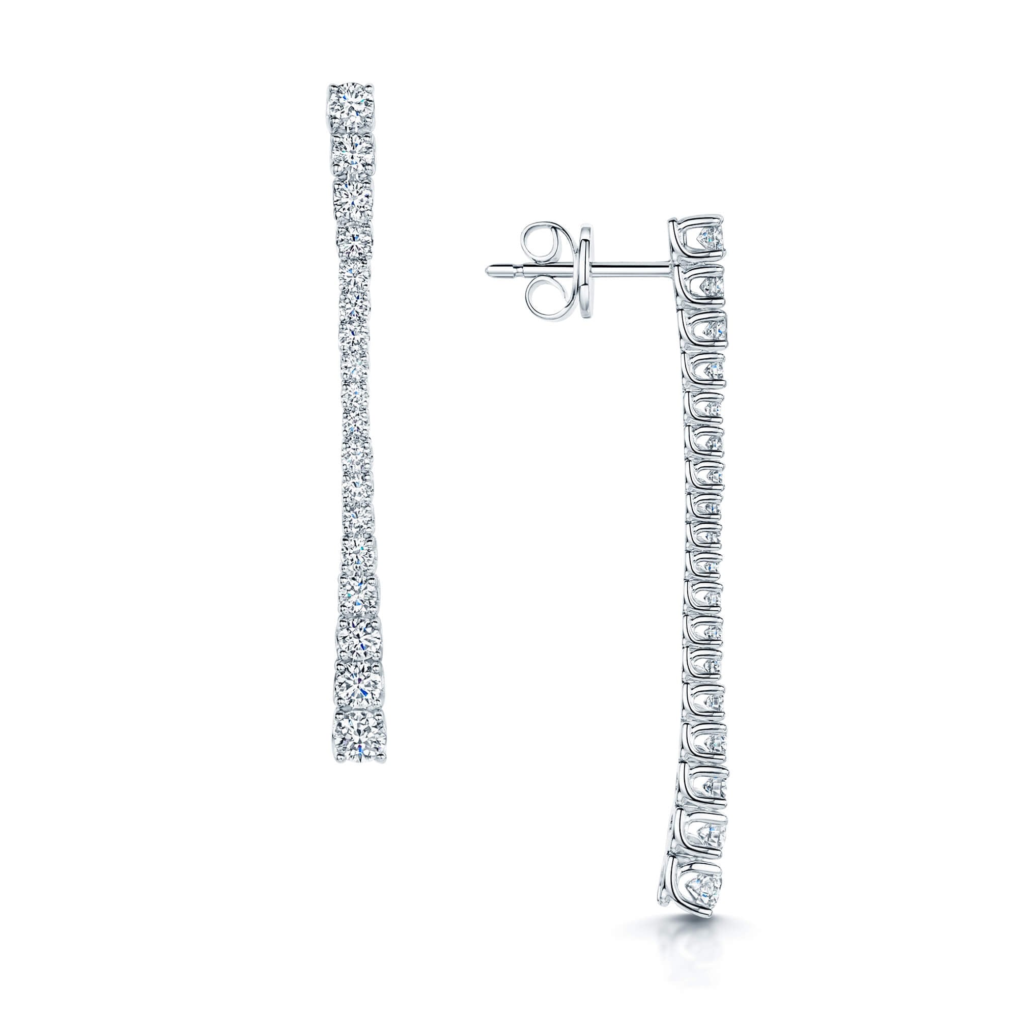 18ct White Gold Graduated Diamond Claw Set Bar Drop Earrings