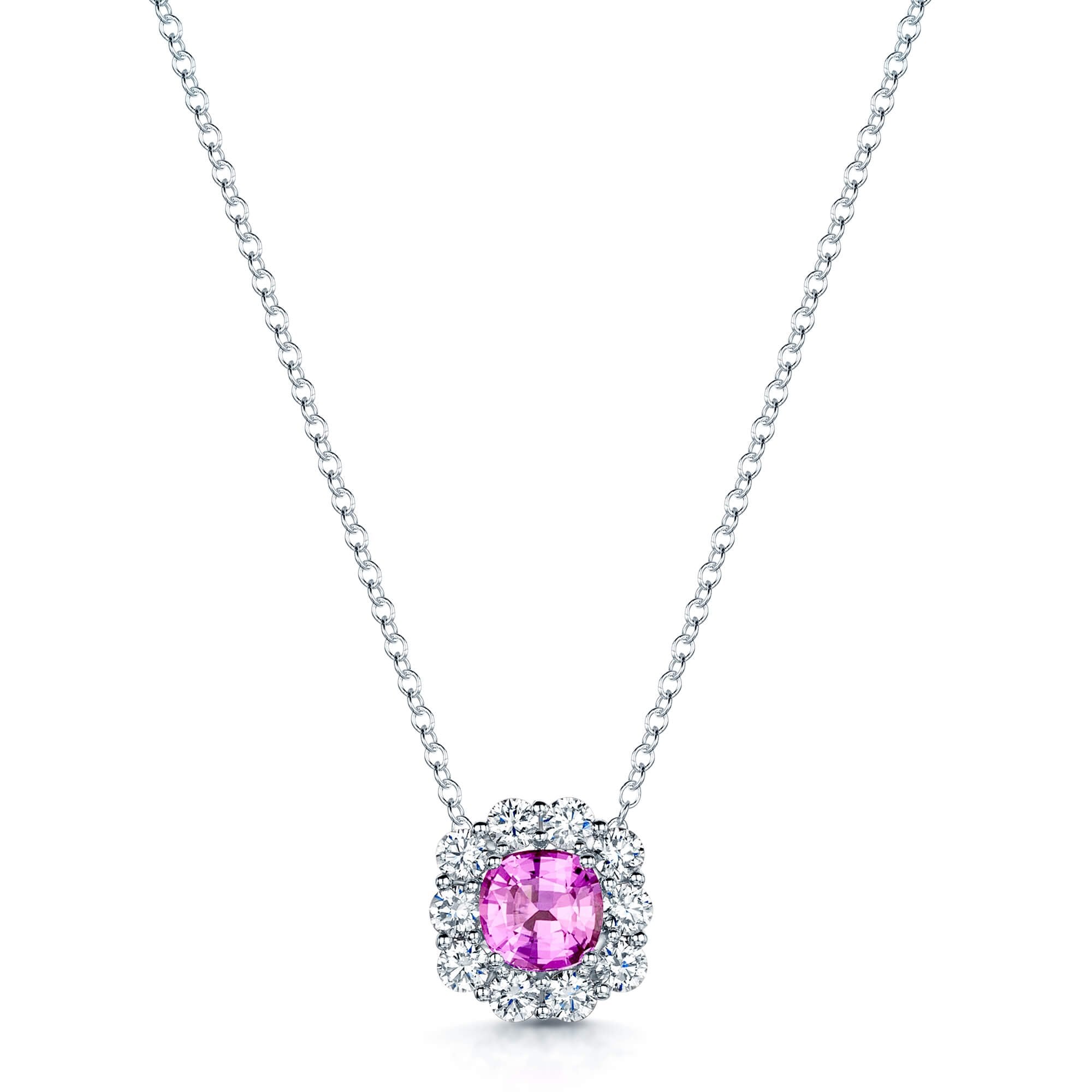 18ct White Gold Pink Sapphire and Diamond Cluster Pendant