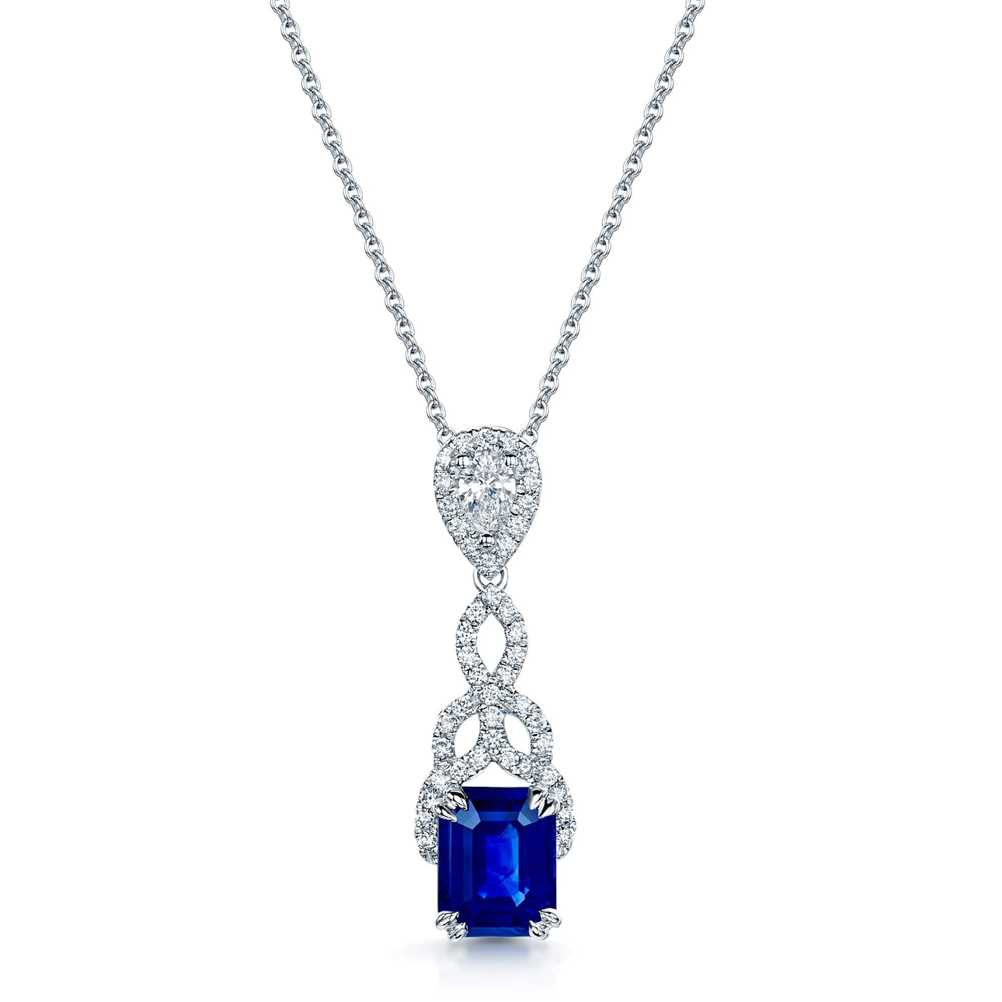 18ct White Gold Sapphire and Diamond Drop Fancy Pendant