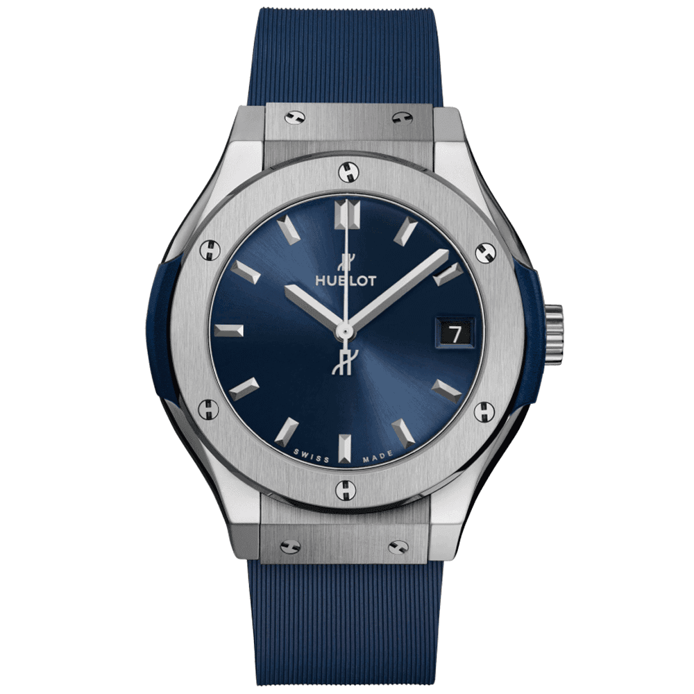 Hublot Classic Fusion 33mm Sunray Blue Dial & Rubber Strap Watch