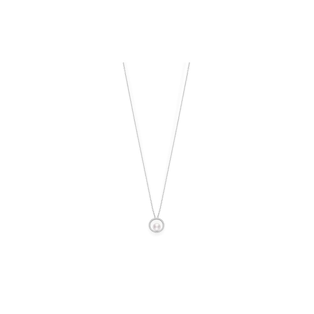 18ct White Gold Diamond & Pearl Circle Pendant