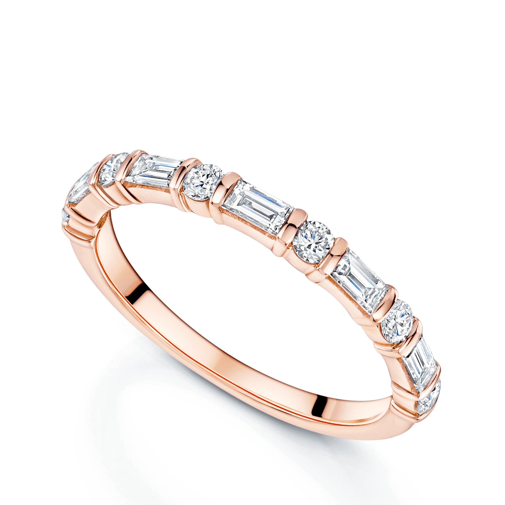 18ct Rose or White Gold Baguette & Brilliant Cut Diamond Eternity Ring