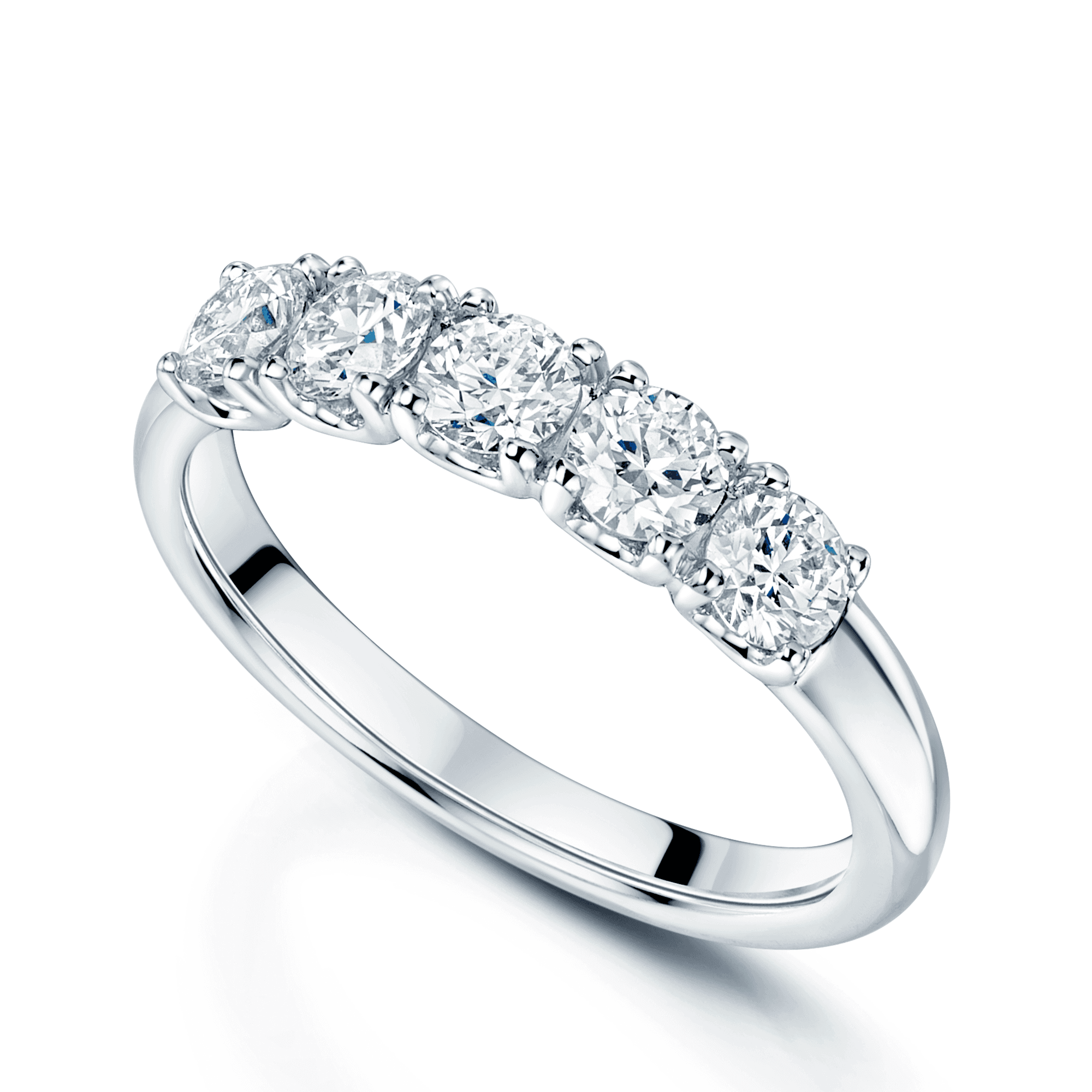 Platinum Round Brilliant-Cut Diamond Five Stone Half Eternity Ring
