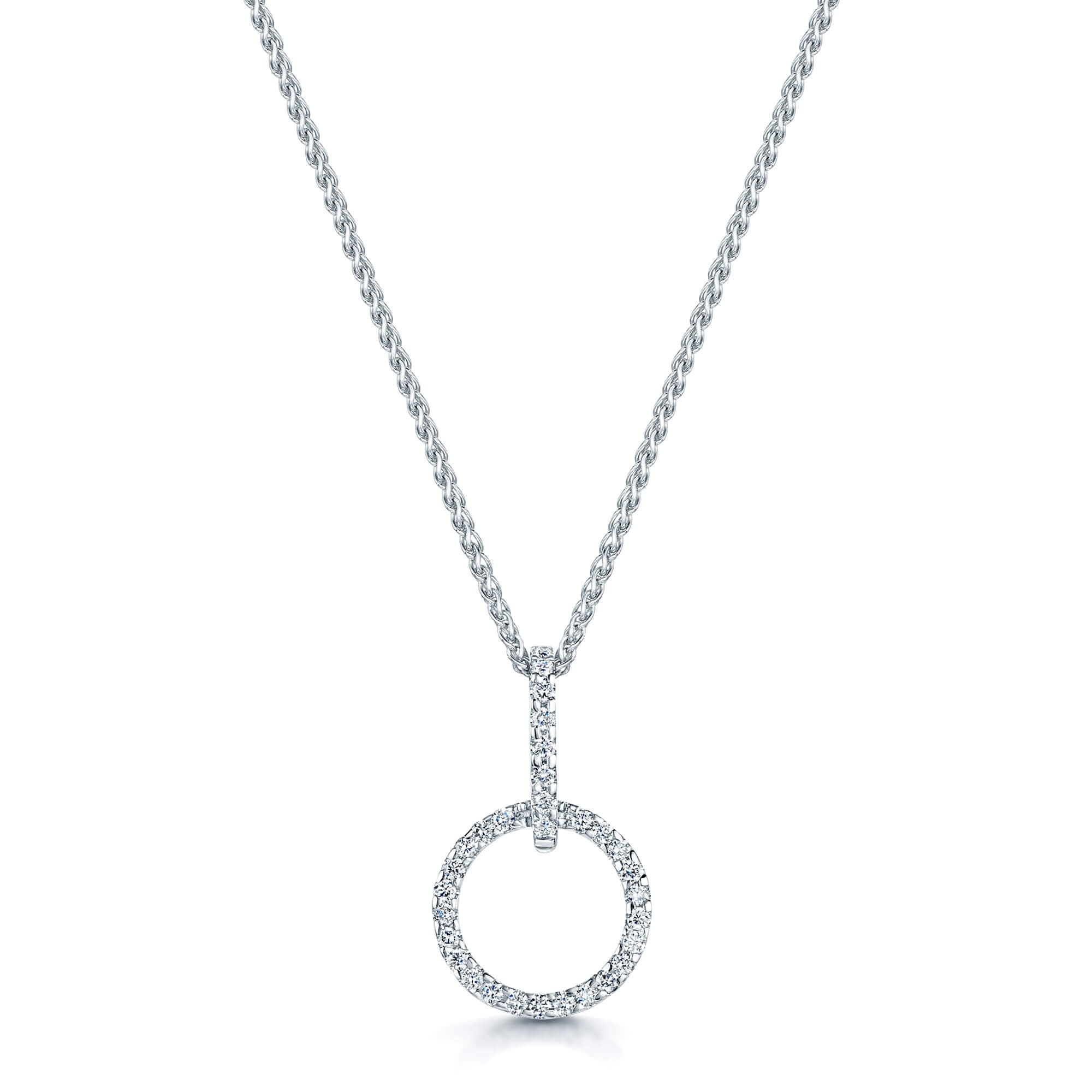 18ct White Gold Round Brilliant Cut Diamond Circle Pendant With Diamond Bale