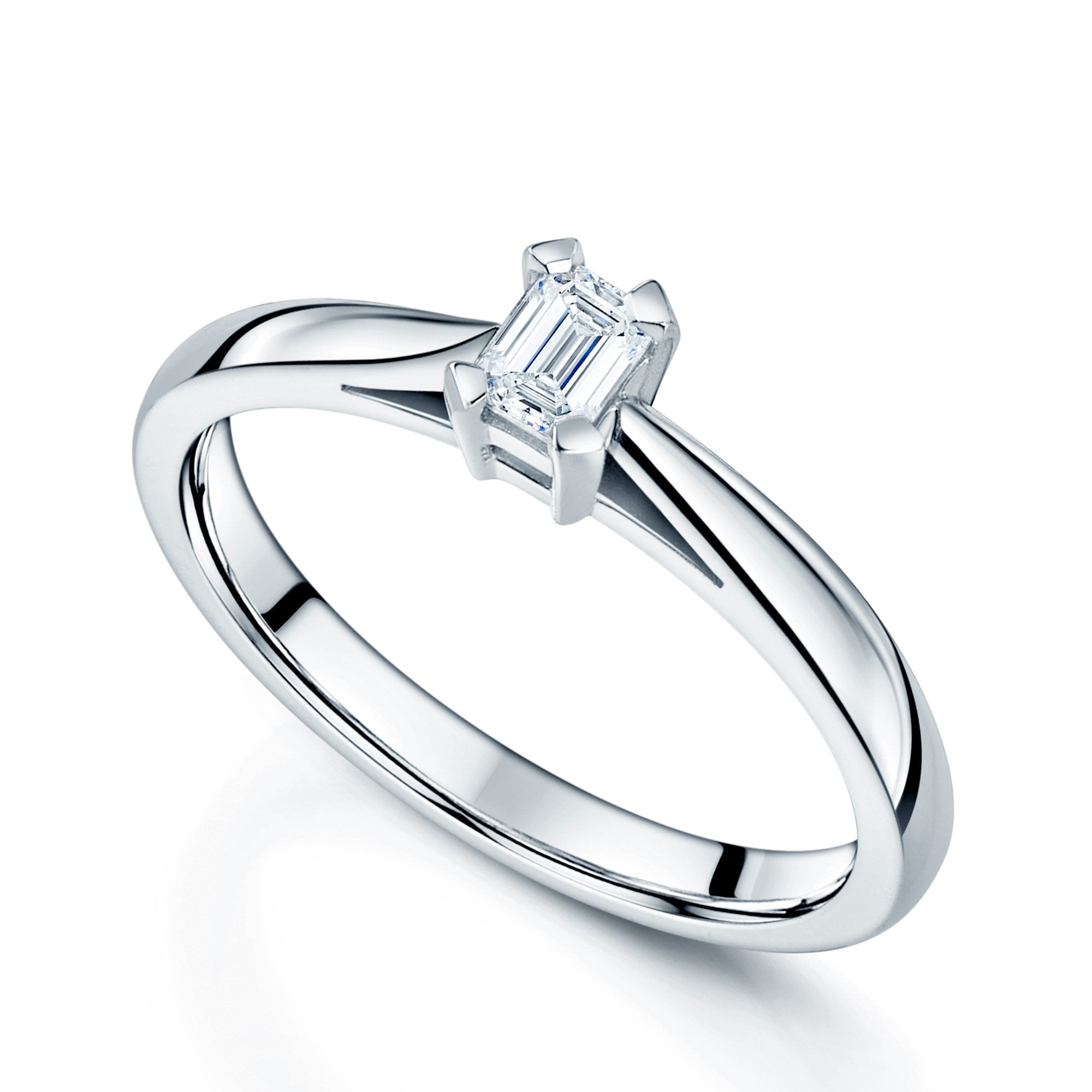 Platinum Emerald Cut Diamond Four Claw Solitaire Ring