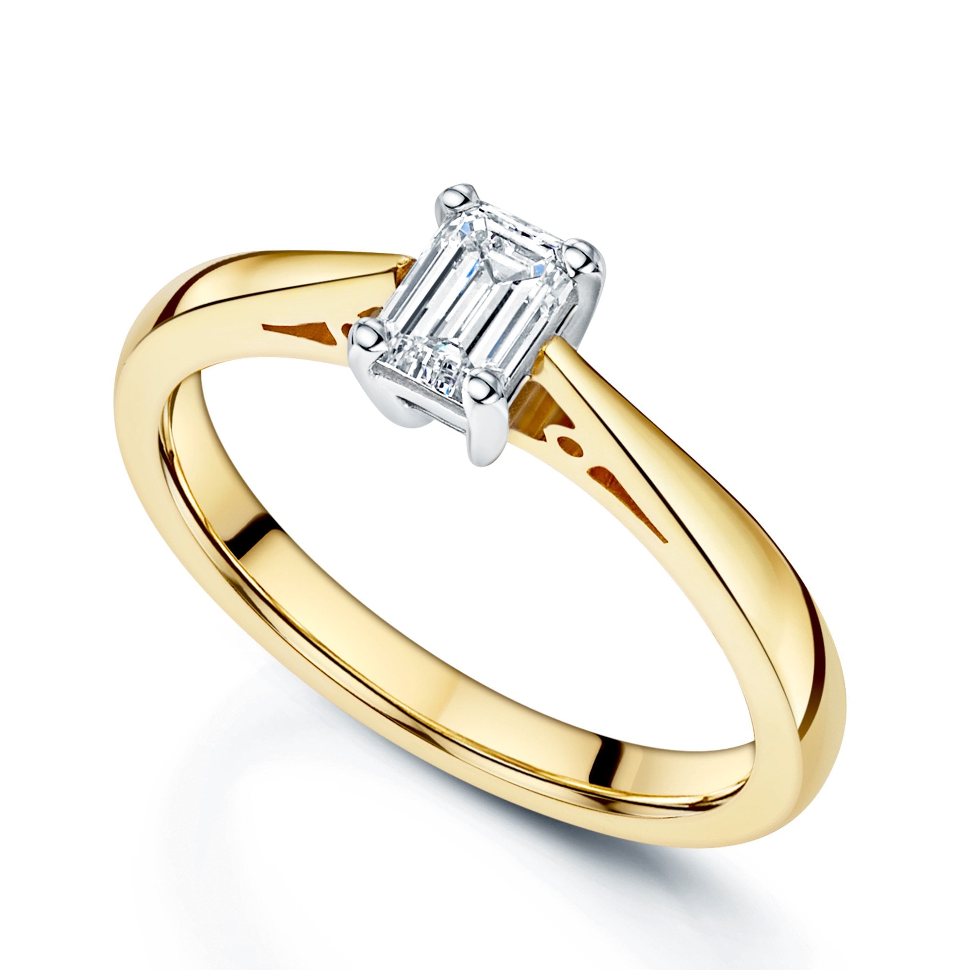 18ct Yellow Gold 0.45 Carat Emerald Cut Diamond Four Claw Set Solitaire Ring
