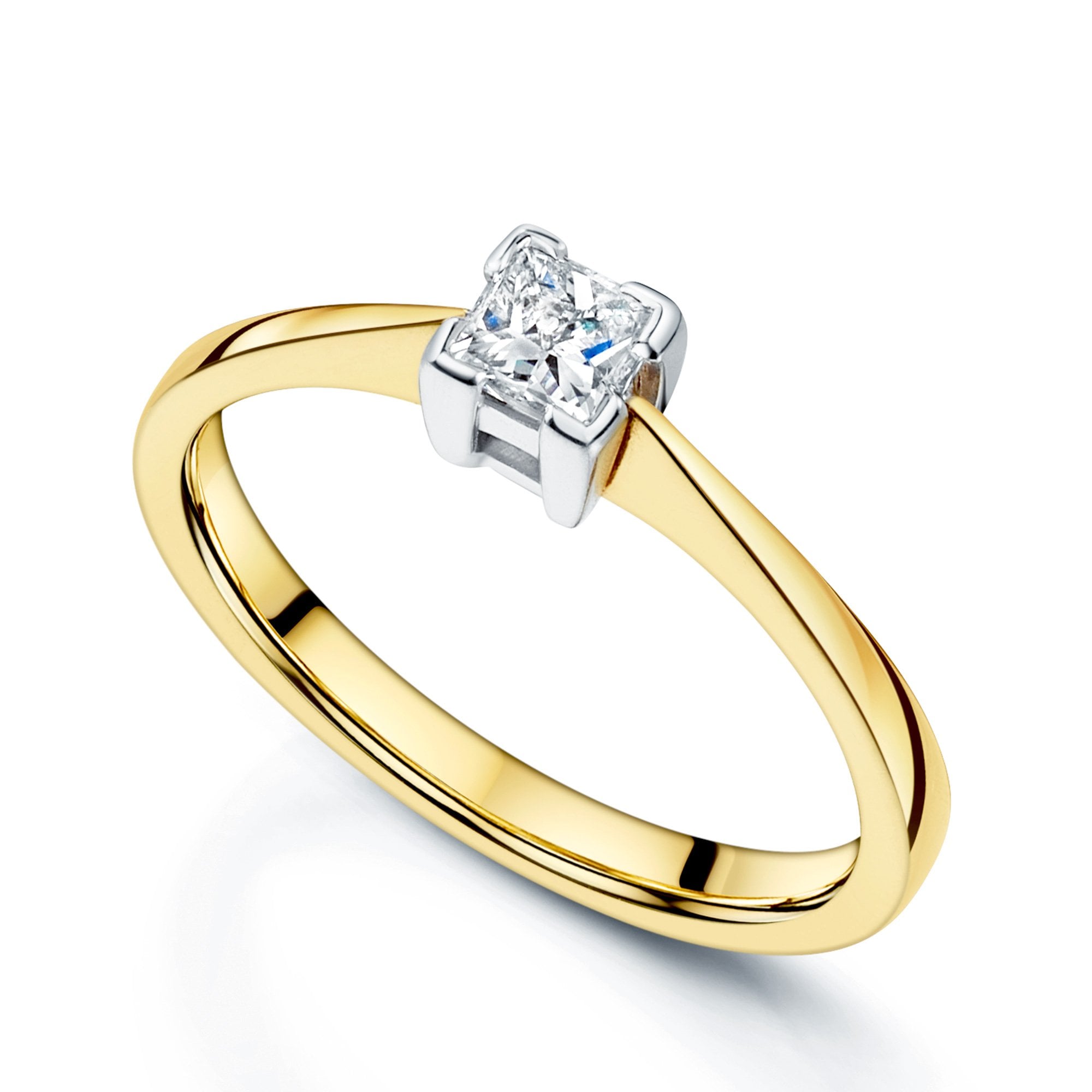 18ct Yellow Gold Princess Cut Diamond Four Corner Claw Set Solitaire Ring