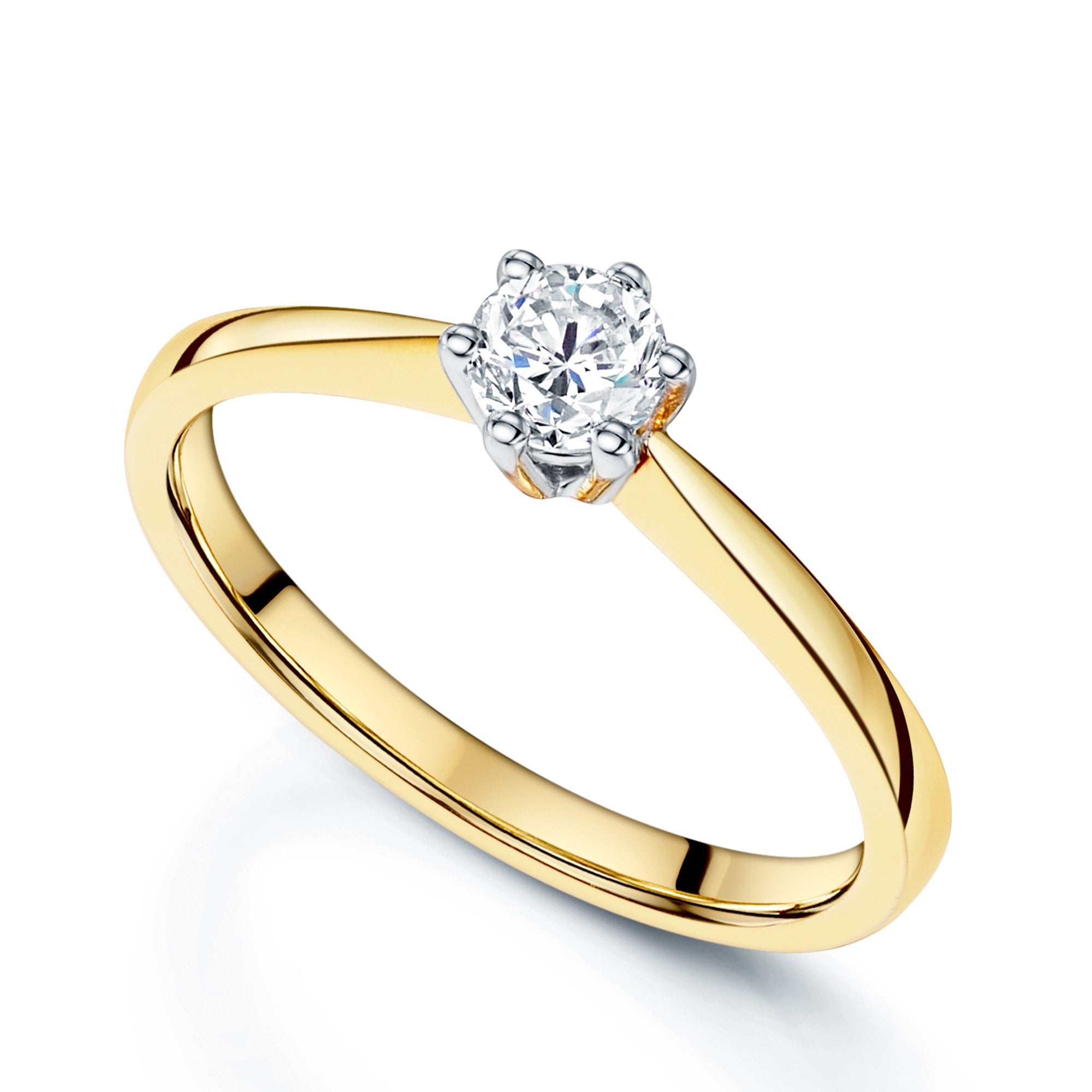 18ct Yellow Gold Round Brilliant Diamond Six Claw Set Solitaire Ring