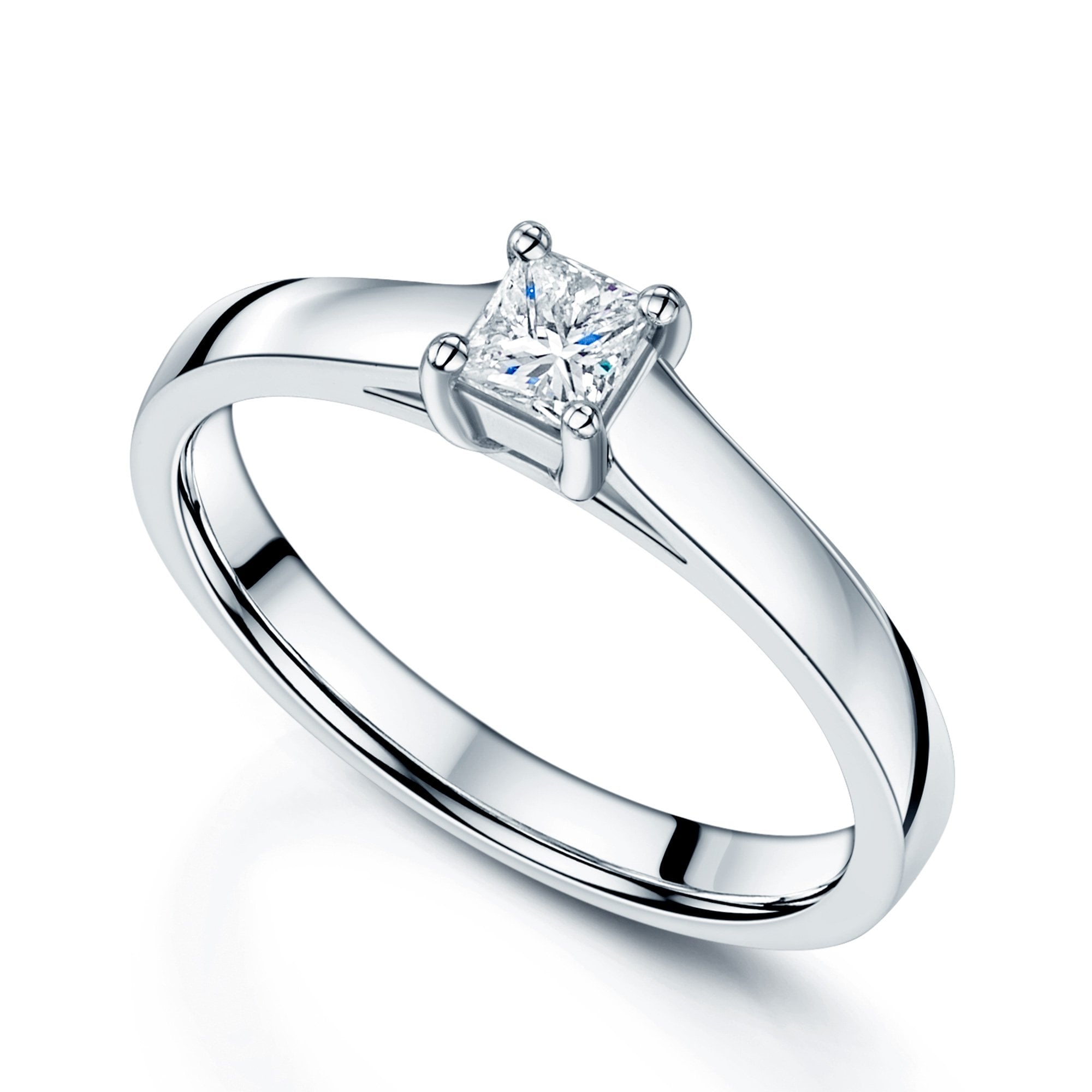 Platinum Princess Cut Diamond Four Claw Set Solitaire Ring