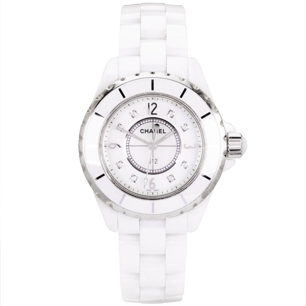 CHANEL J12 33mm White Ceramic & Steel Diamond Dial Ladies Watch (2011)