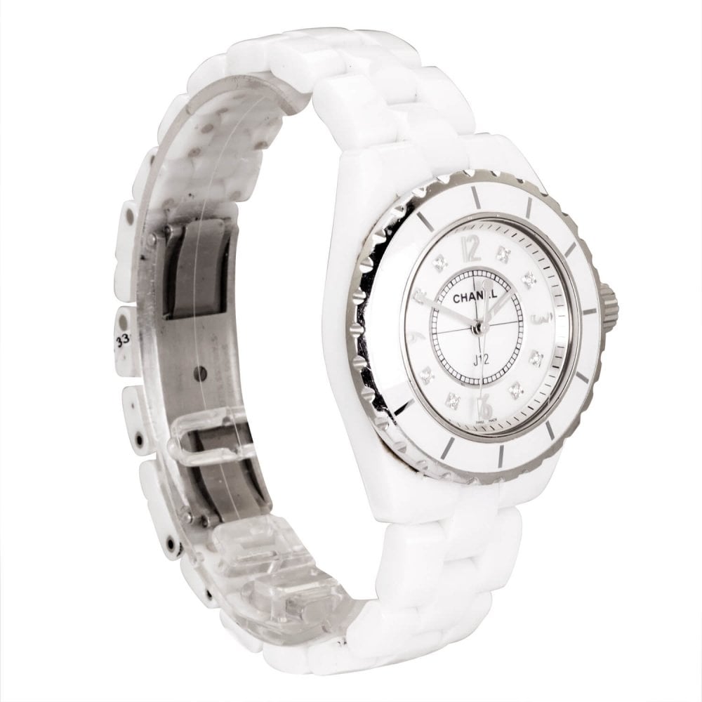 CHANEL J12 33mm White Ceramic & Steel Diamond Dial Ladies Watch (2011)