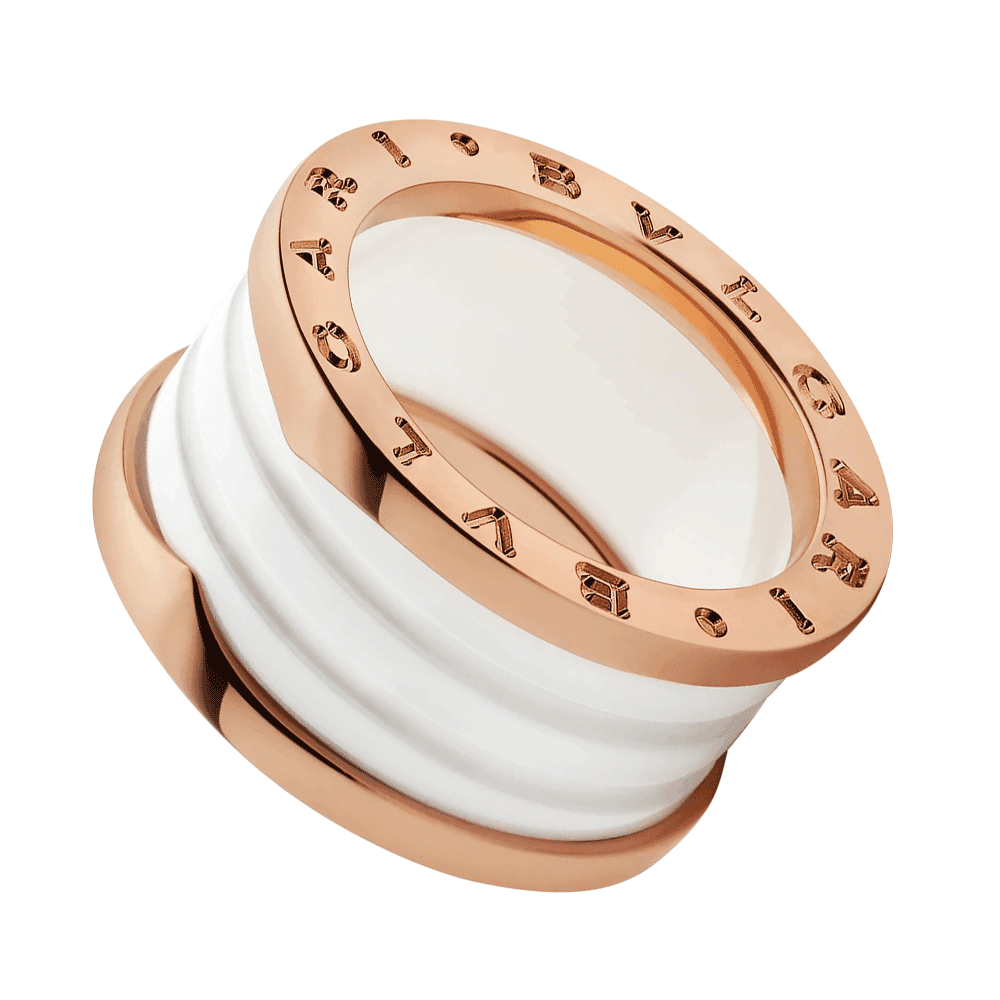 B.Zero1 18ct Rose Gold & White Ceramic Four Band Ring
