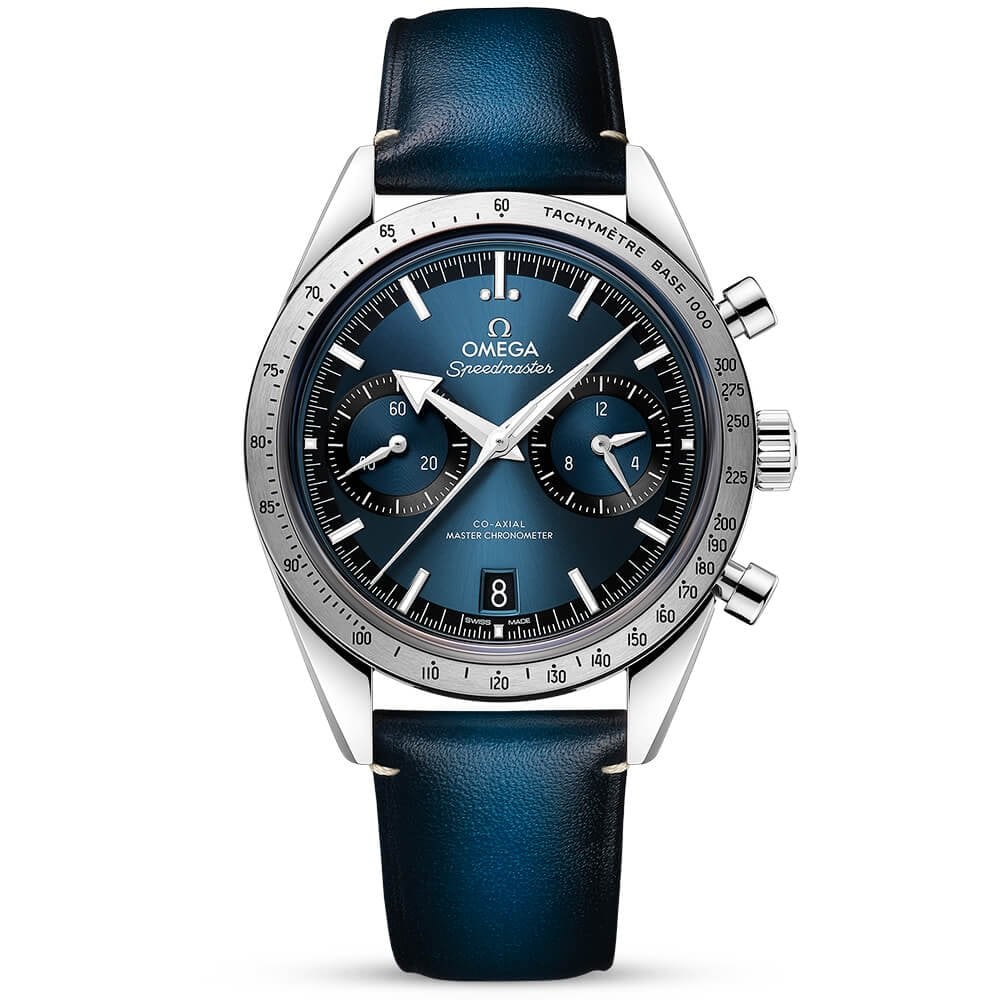 Speedmaster '57 40.5mm Blue Dial Chronograph Leather Strap Watch