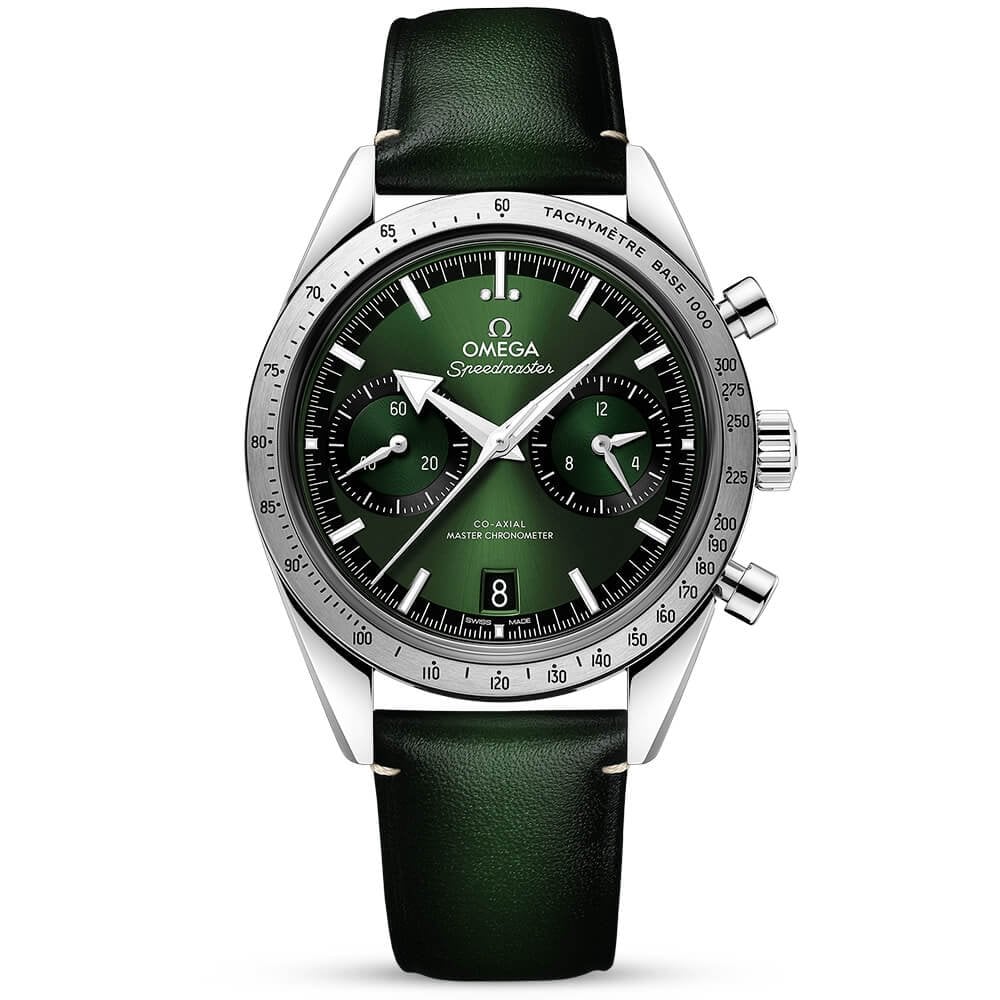 Speedmaster '57 40.5mm Green Dial Chronograph Leather Strap Watch