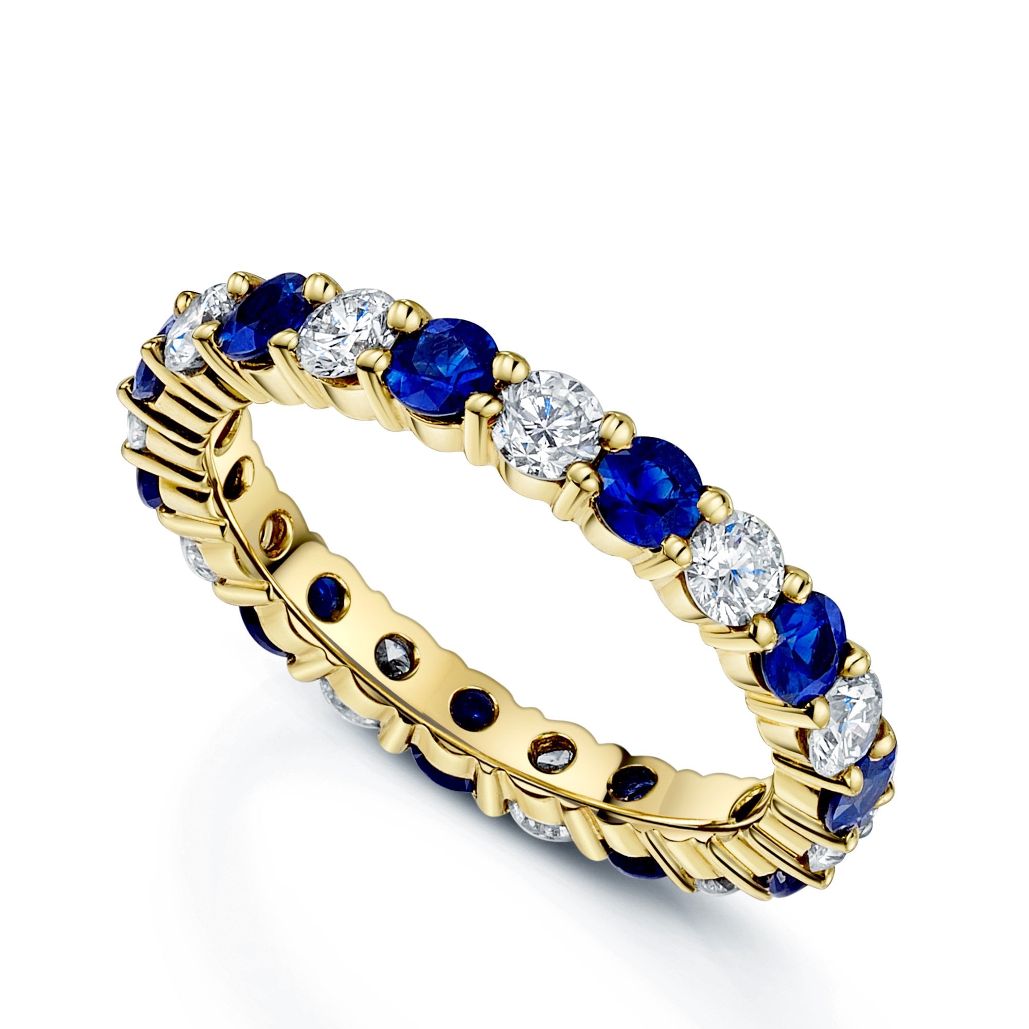 18ct Yellow Gold Round Brilliant-Cut Sapphire & Diamond Full Eternity Ring