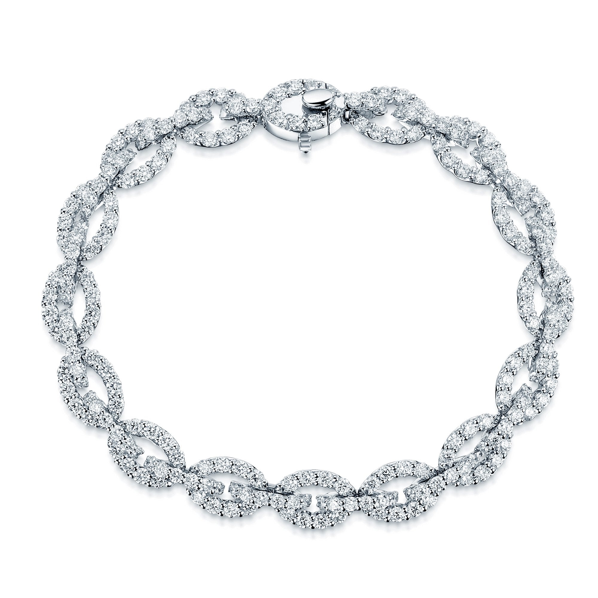 Platinum Link Design Round Brilliant Cut Diamond Bracelet