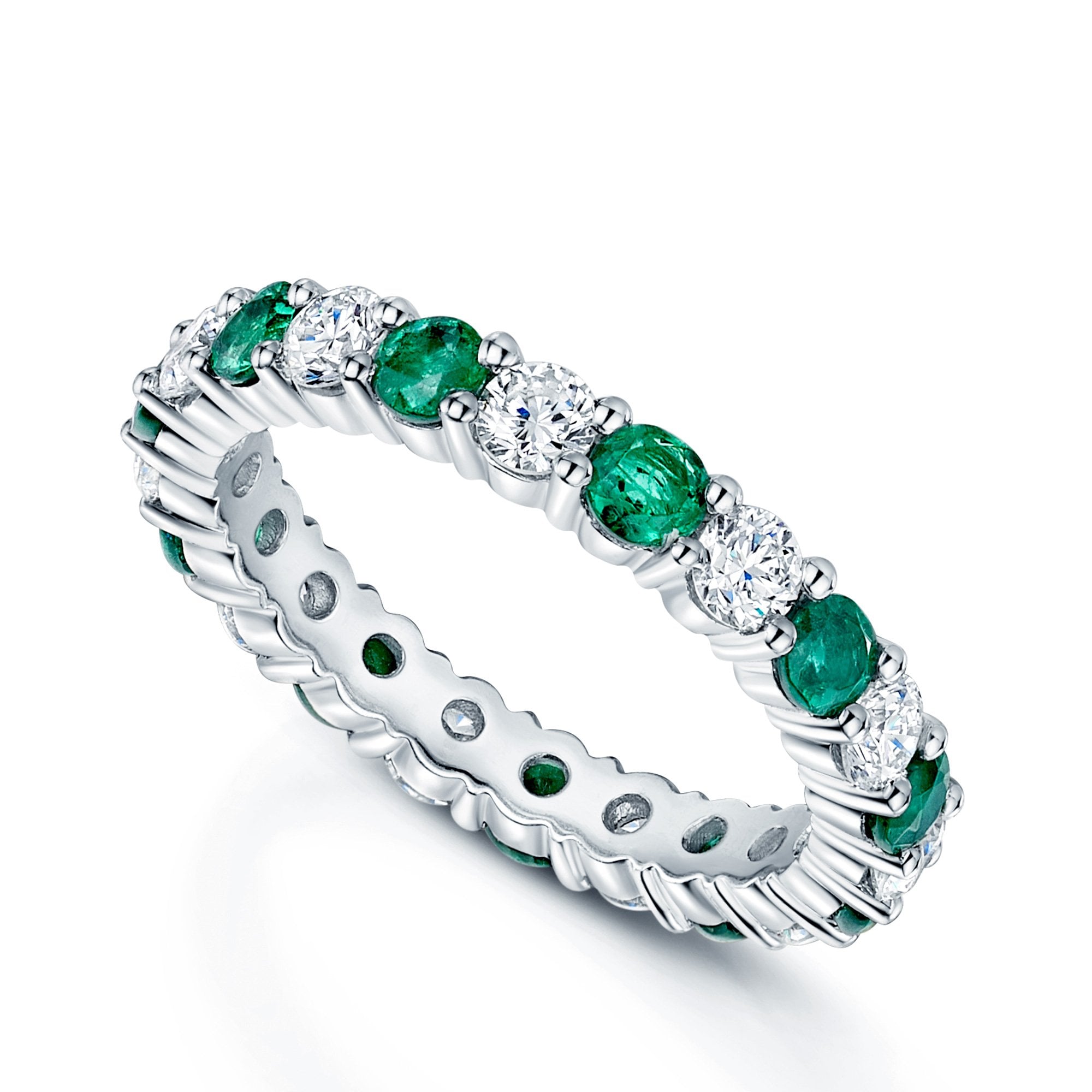 Platinum Round Brilliant Cut Emerald & Diamond Full Eternity Ring