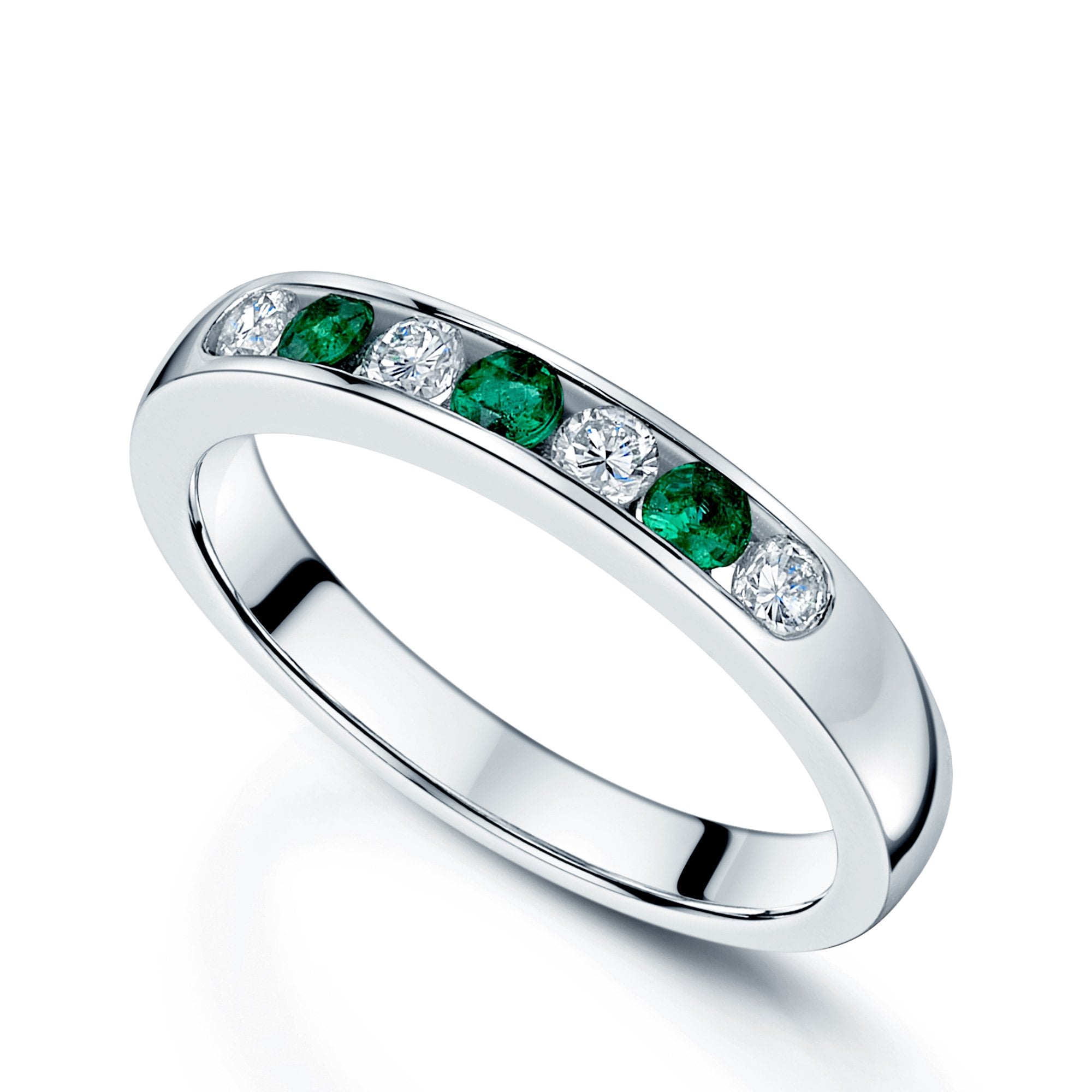 Platinum Emerald & Diamond Channel Set Half Eternity Ring