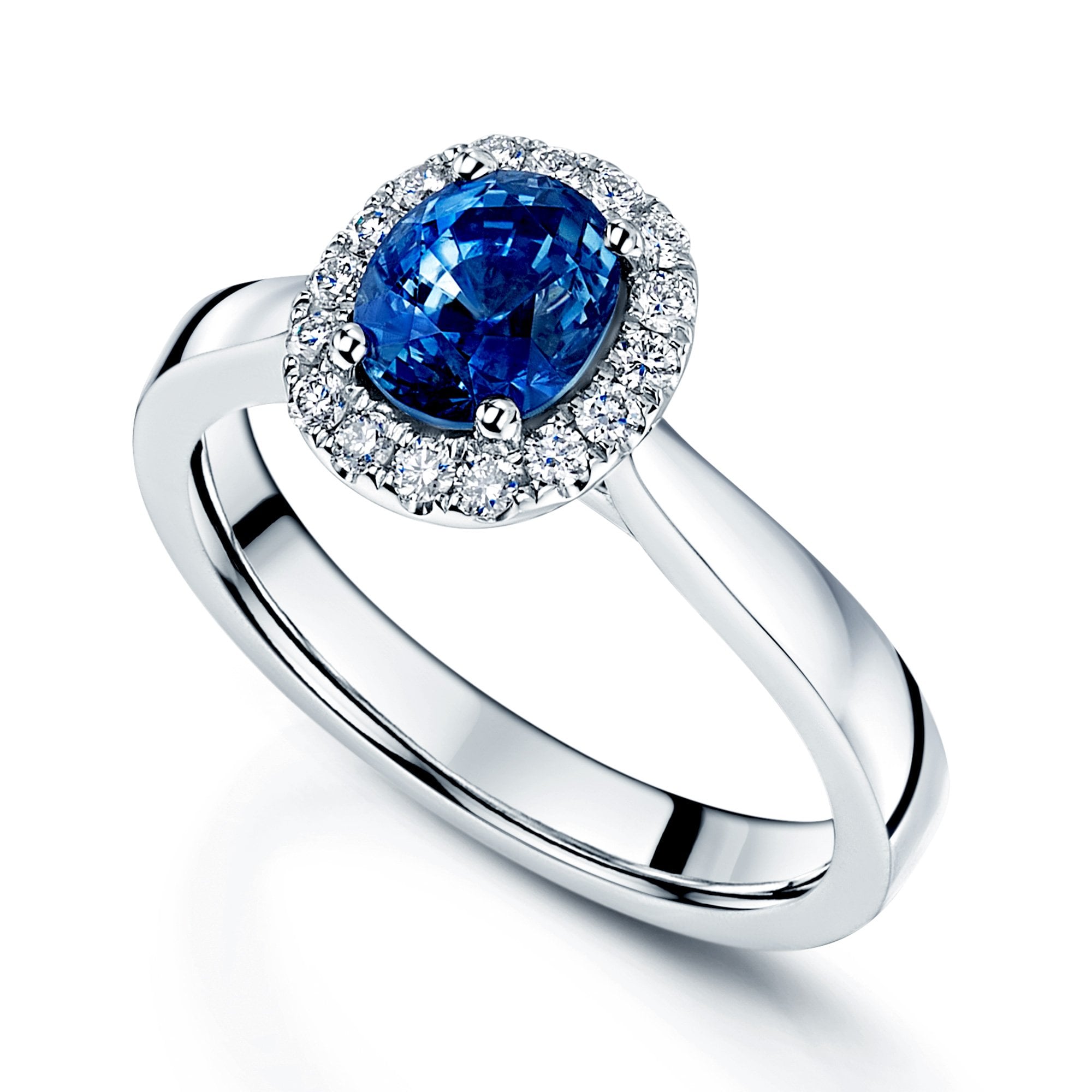 Platinum Oval Sapphire Diamond Halo Set Ring
