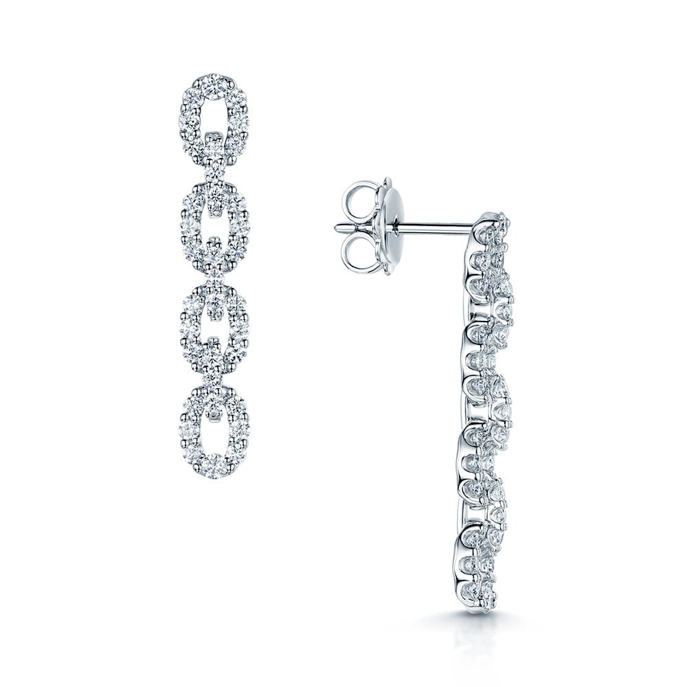 18ct White Gold Round Brilliant Cut Diamond Link Drop Earrings