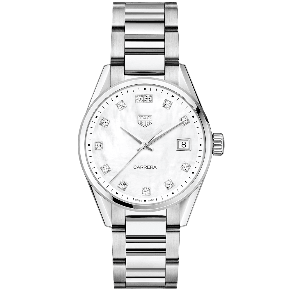 Carrera 36mm White Mother of Pearl Diamond Dial Bracelet Watch
