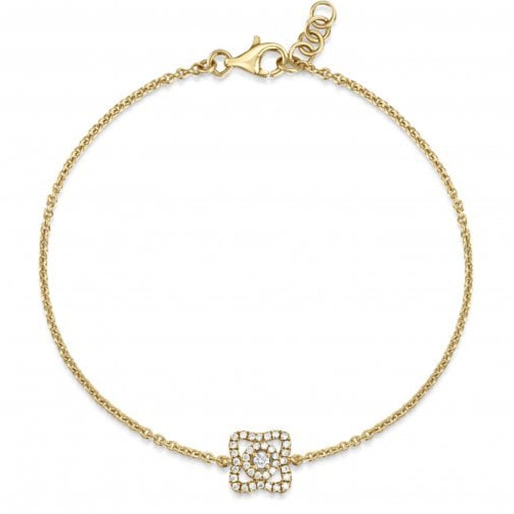 18ct Yellow Gold Diamond Set Single Flower Chain Bracelet