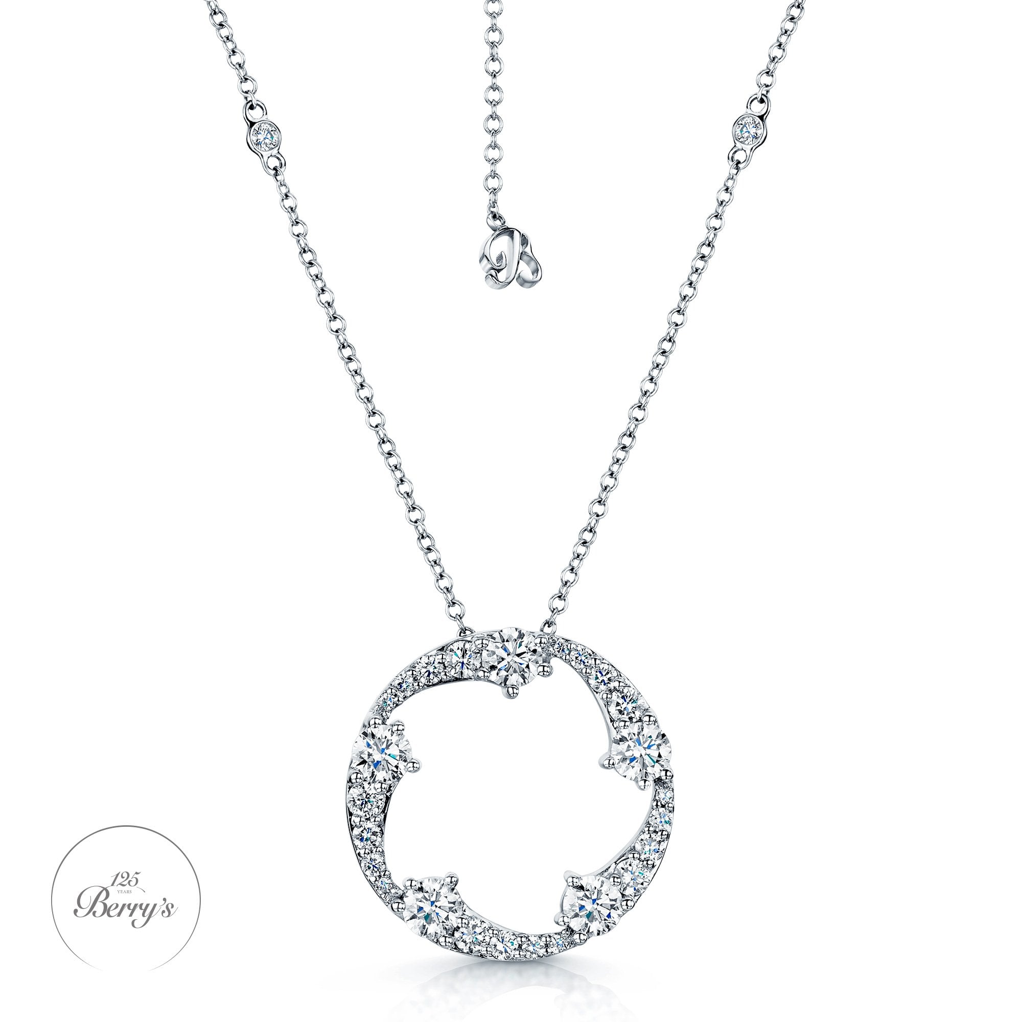 OPEIA Collection 18ct White Gold Diamond Fancy Large Circle Pendant With Chain