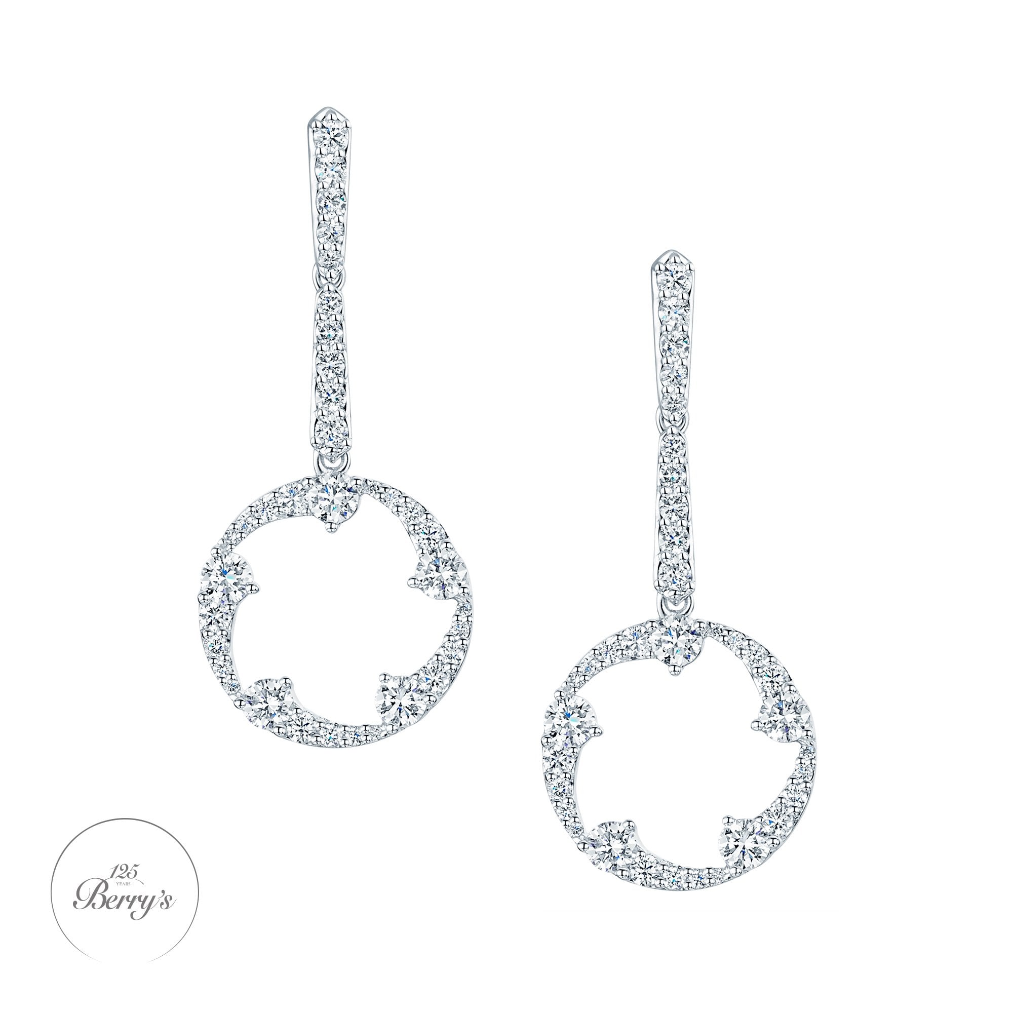 OPEIA Collection 18ct White Gold Diamond Fancy Long Drop Circle Stud Earrings