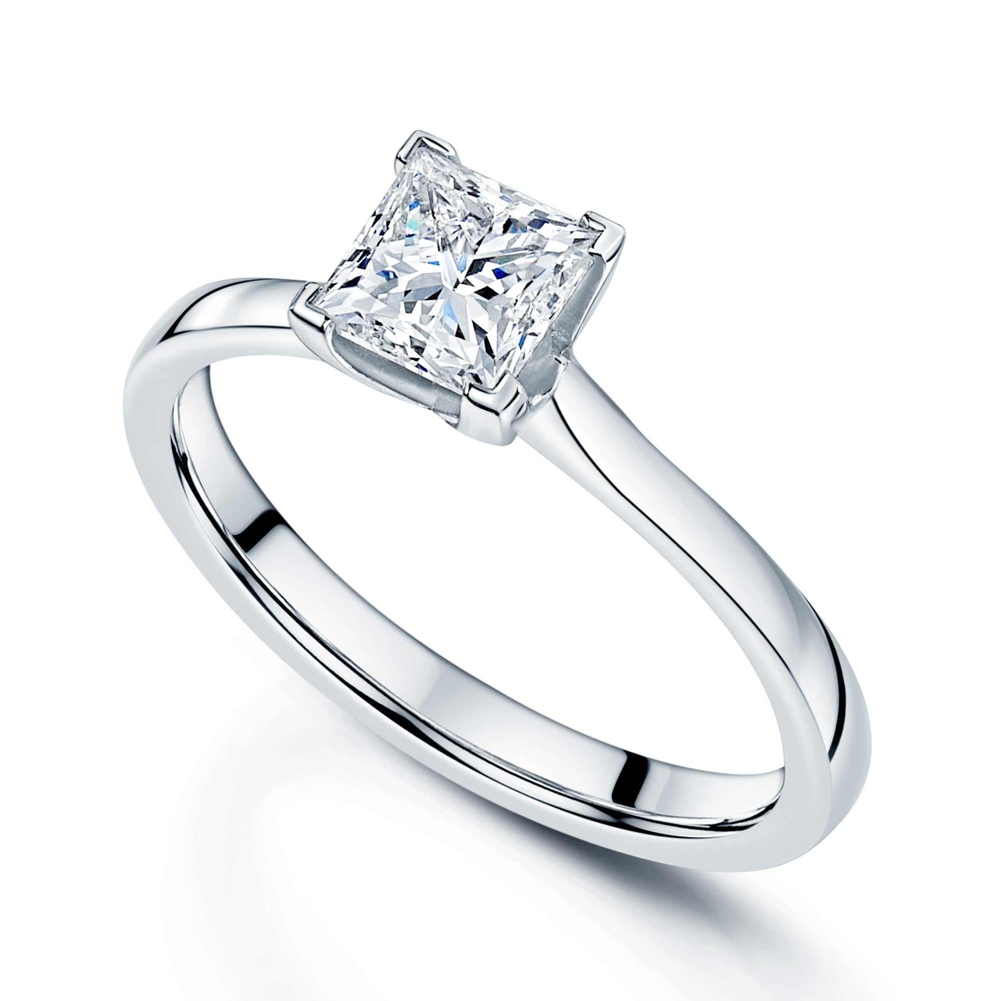 Platinum GIA Certificated 1.01 Carat Princess Cut Diamond Four Claw Set Ring