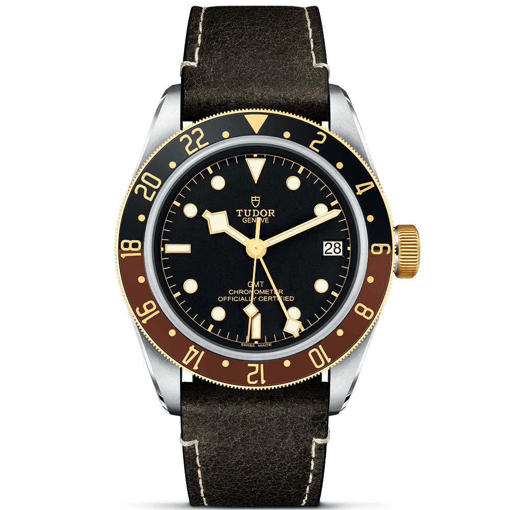 Black Bay GMT S&G Steel and 18ct Yellow Gold 41mm Brown Strap Watch