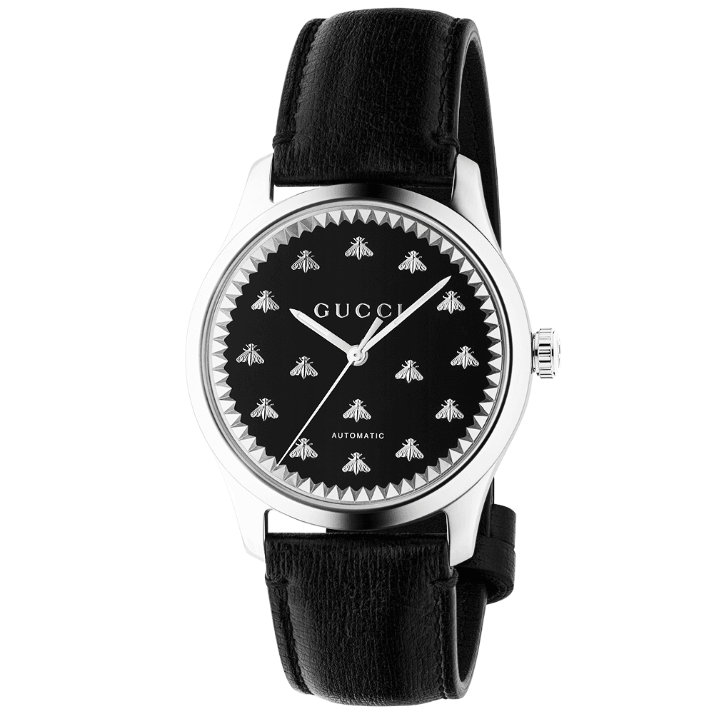 G-Timeless 42mm Black Bee Motif Dial Automatic Strap Watch