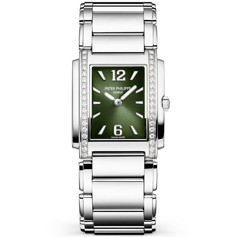 Twenty~4 Diamond Set Bezel Olive Green Dial Ladies Bracelet Watch