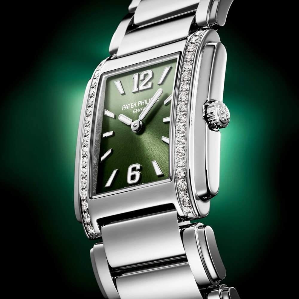 Twenty~4 Diamond Set Bezel Olive Green Dial Ladies Bracelet Watch