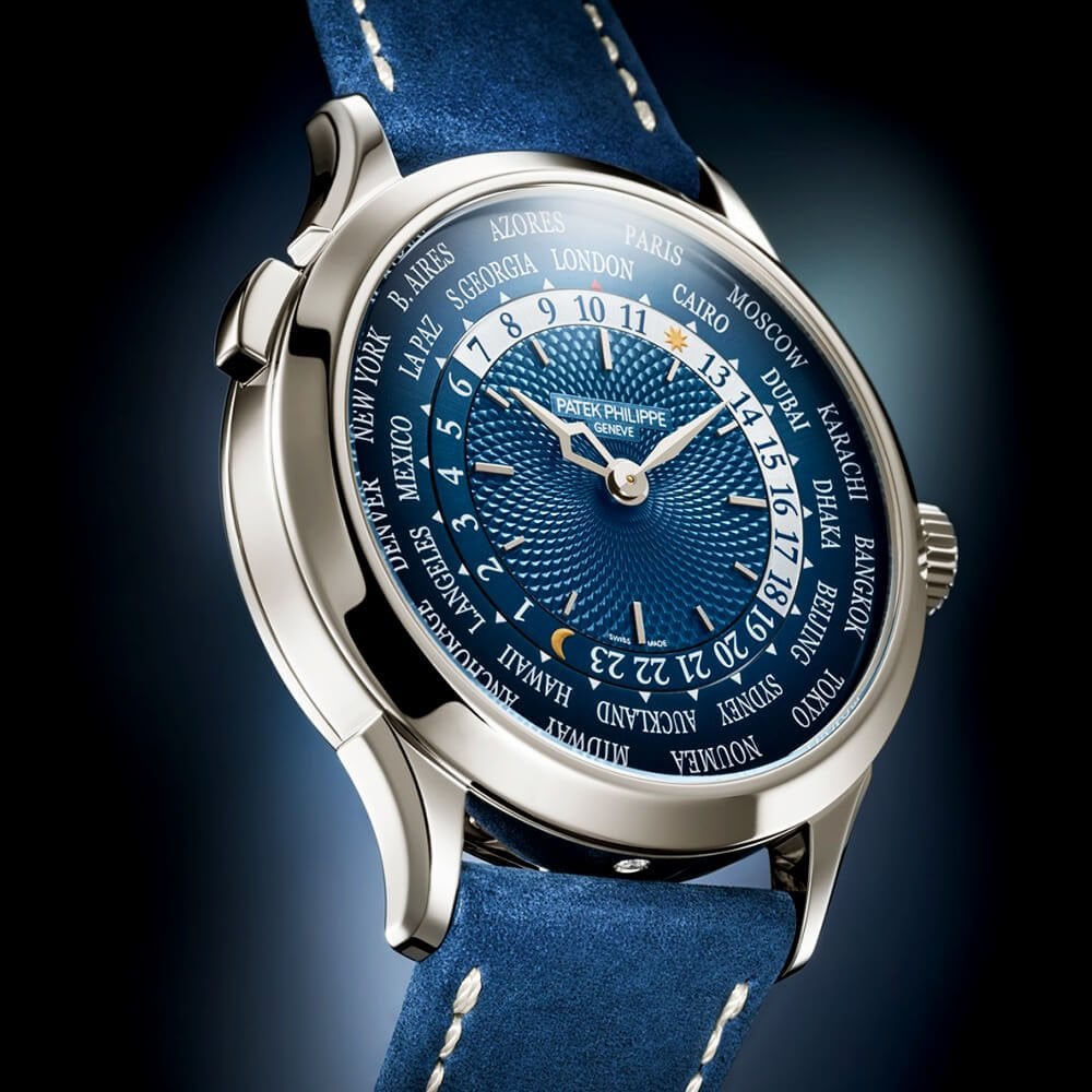 Complication World Time Platinum Blue Dial Men's Automatic Strap Watch