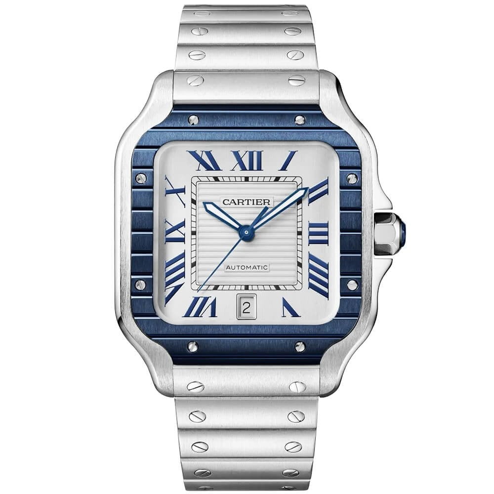 Santos de Cartier Large Steel & Silver/Blue Dial Men's Automatic Watch