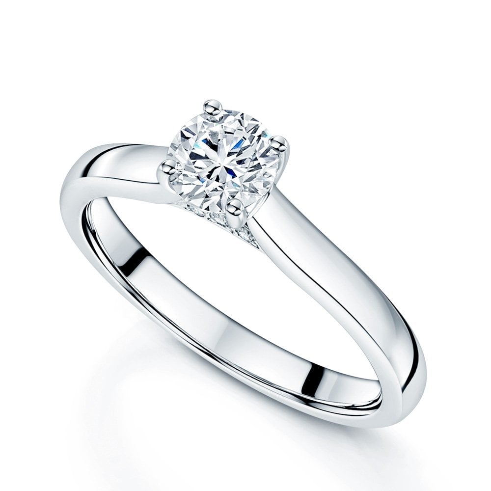 Platinum GIA Certificated 0.60 Carat Round Brilliant Cut Diamond Ring With A Diamond Under Bezel