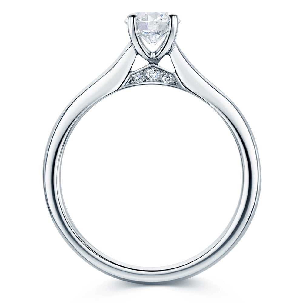 Platinum GIA Certificated 0.60 Carat Round Brilliant Cut Diamond Ring With A Diamond Under Bezel