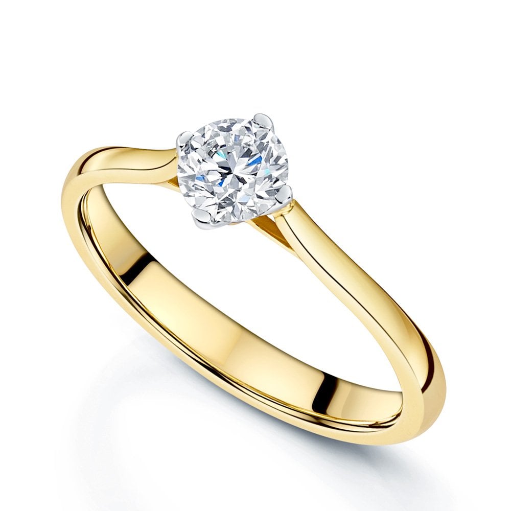 18ct Yellow Gold GIA Certificated 0.50 Carat Round Brilliant Cut Diamond Solitaire Ring