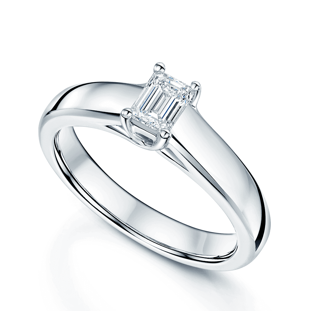 Platinum GIA Certificated 0.42 Carat Emerald Cut Diamond Solitaire Ring