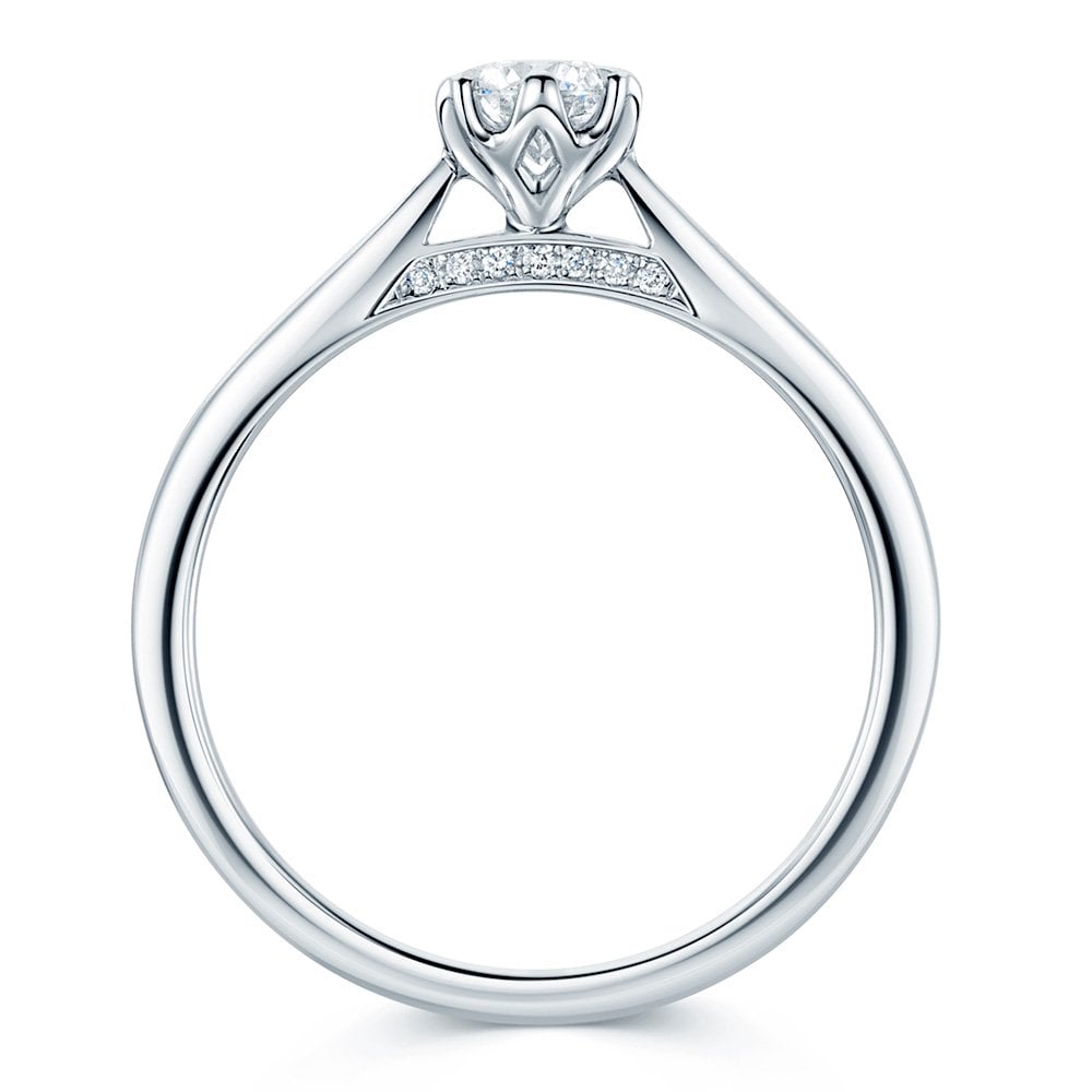 Platinum GIA Certificated 0.30 Carat Round Brilliant Cut Diamond Ring With Six Claws And Diamond UnderBezel