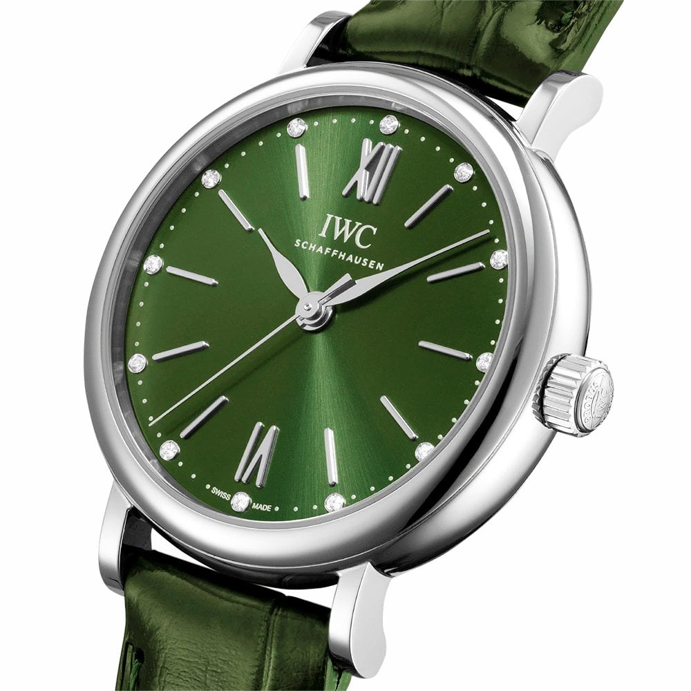 Portofino 34mm Green Diamond Dial Ladies Strap Watch