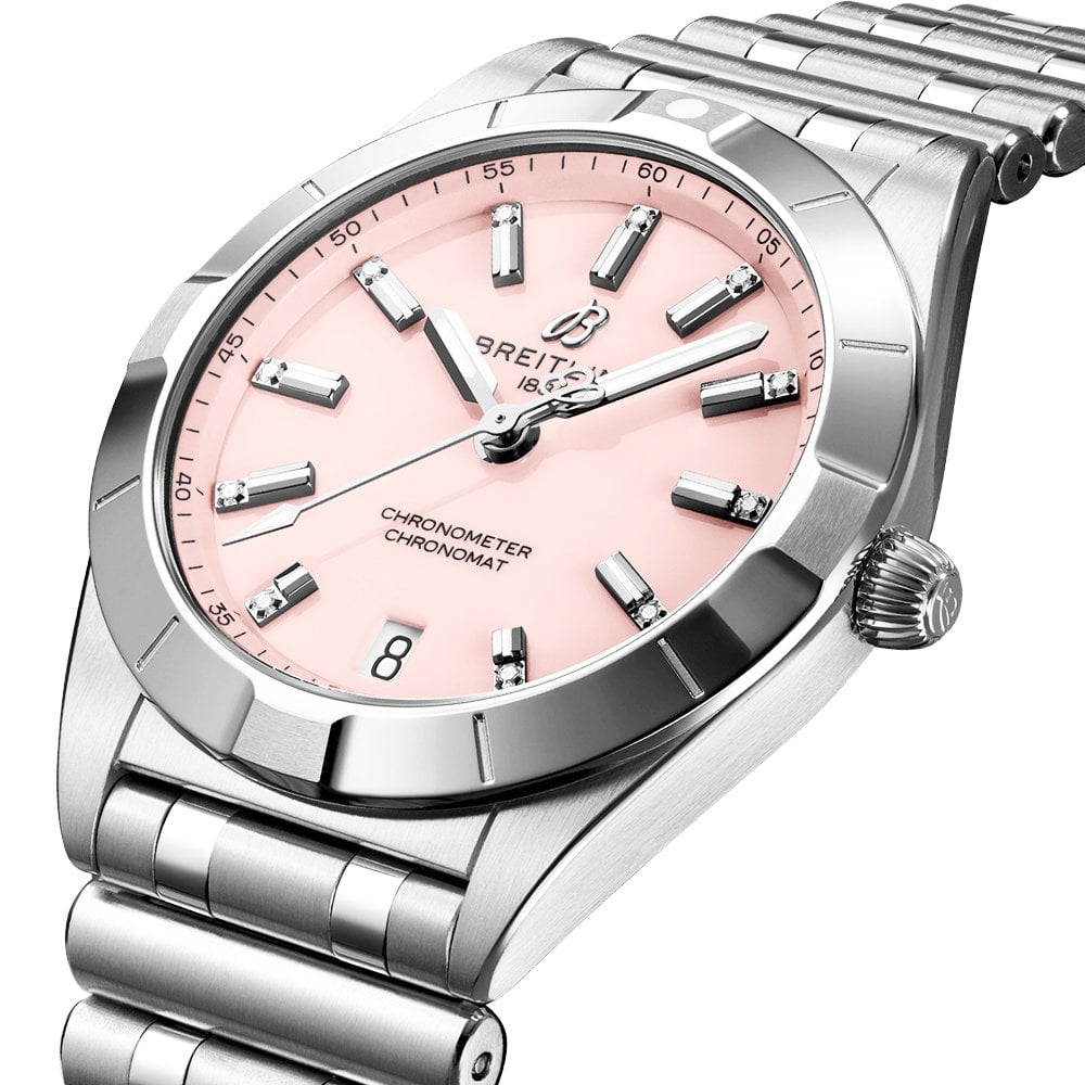 Chronomat 32mm Pink Diamond Dial Ladies Bracelet Watch