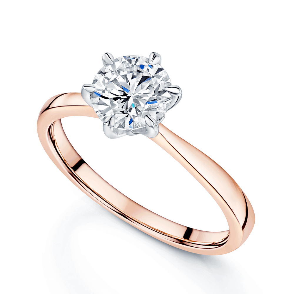 18ct Rose Gold GIA Certificated 1.00 Carat Round Brilliant Cut Diamond Ring With A Six Claw Setting