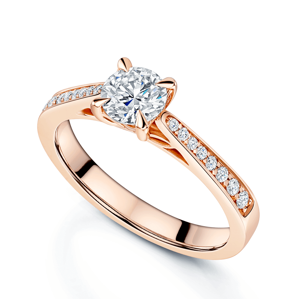 18ct Rose Gold GIA Certificated 0.63 Carat Round Brilliant Cut Diamond Ring With Diamond Shoulders