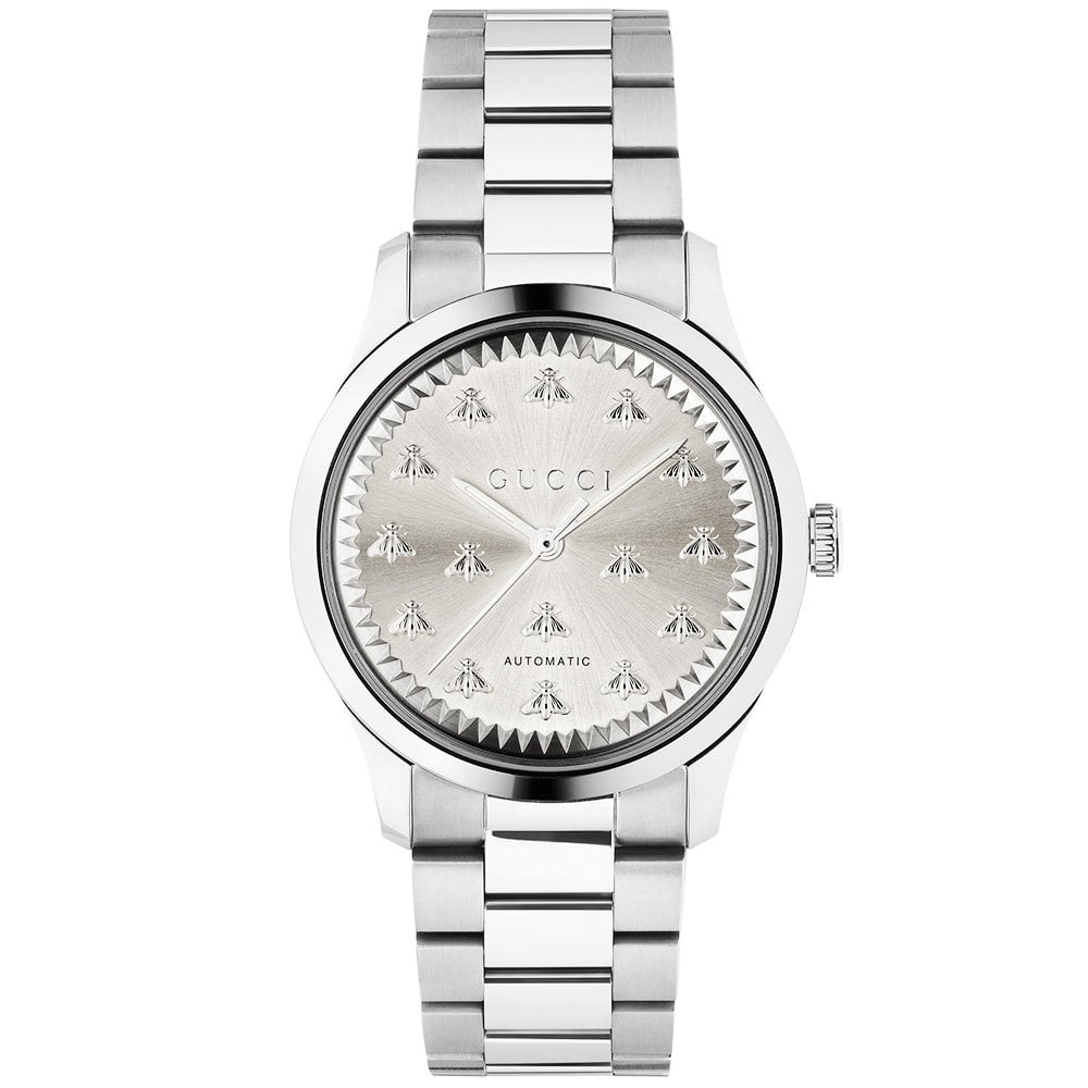 G-Timeless 38mm Silver Sun brushed Dial With Bees Automatic Stainless Steel Bracelet Watch