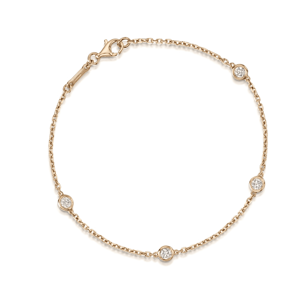 18ct Rose Gold Fine Chain Link Round Brilliant Cut Diamond Bracelet
